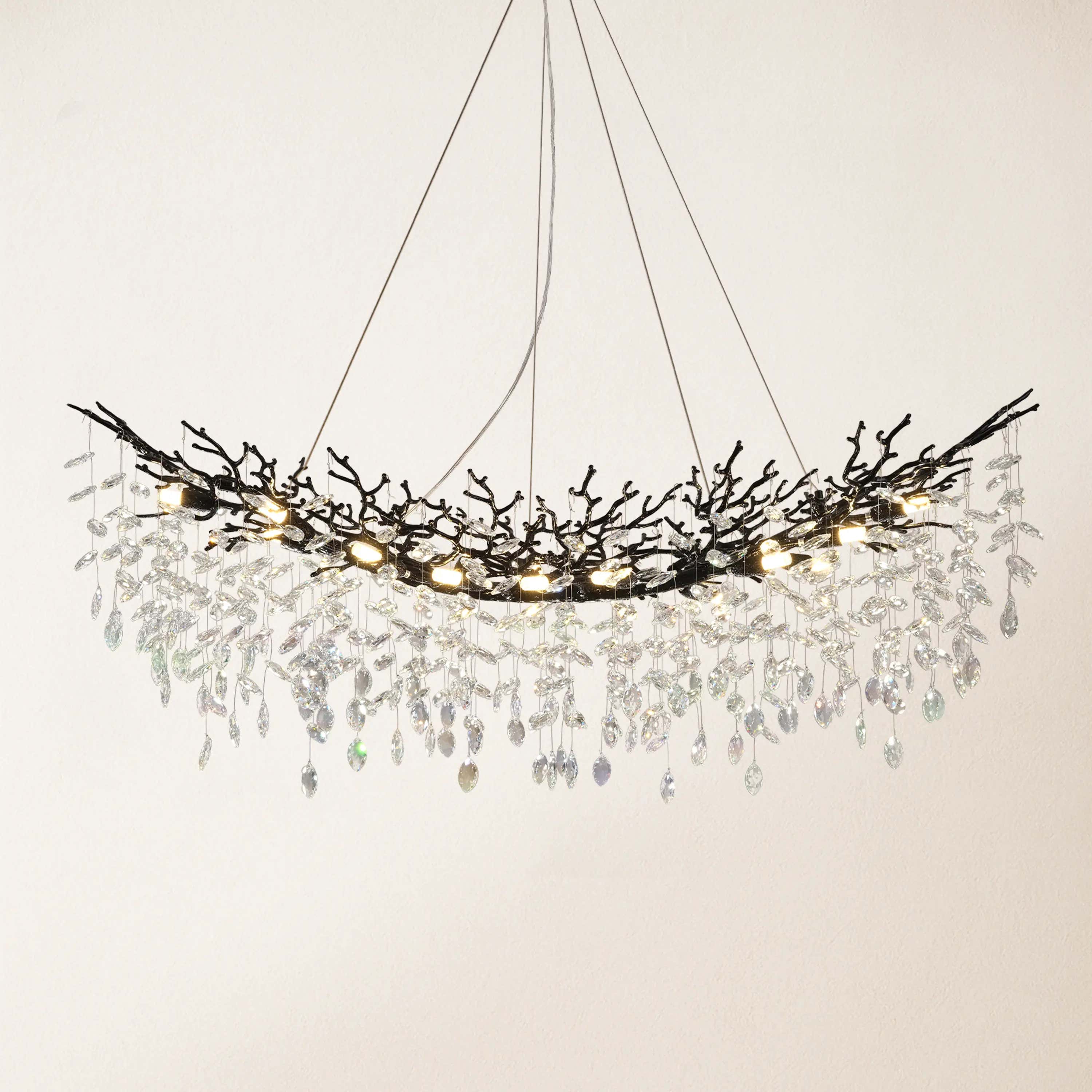 Frostleaf Crystal Cascade Tree Branch Linear Chandelier 55"W