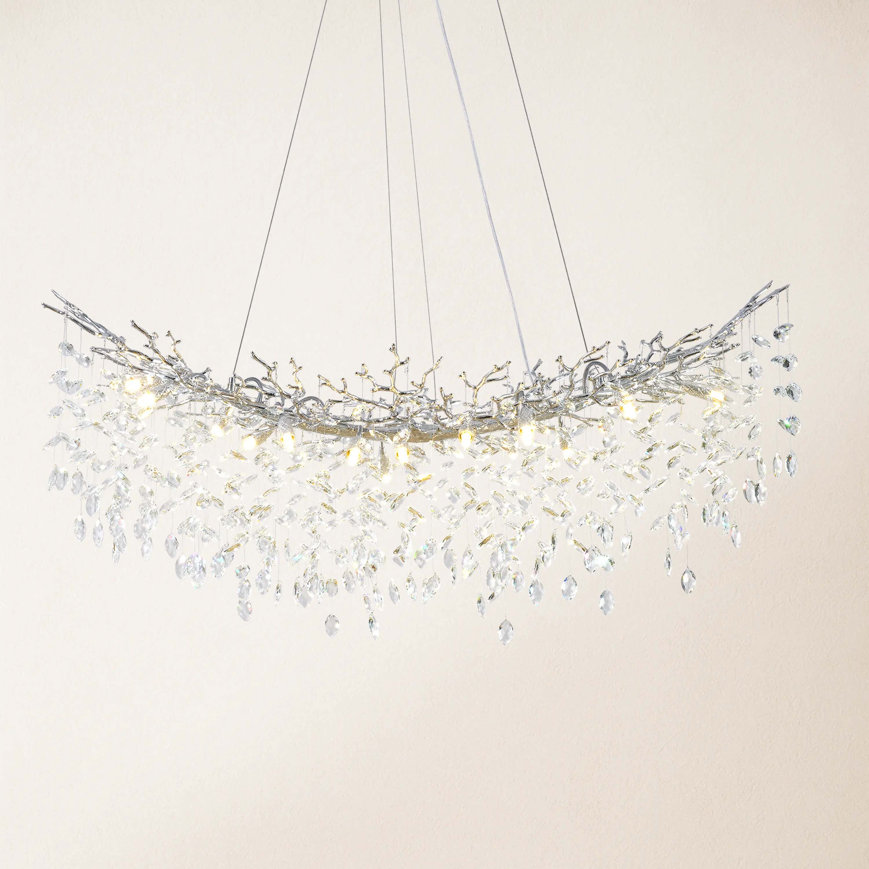 Frostleaf Crystal Cascade Tree Branch Linear Chandelier 55"W