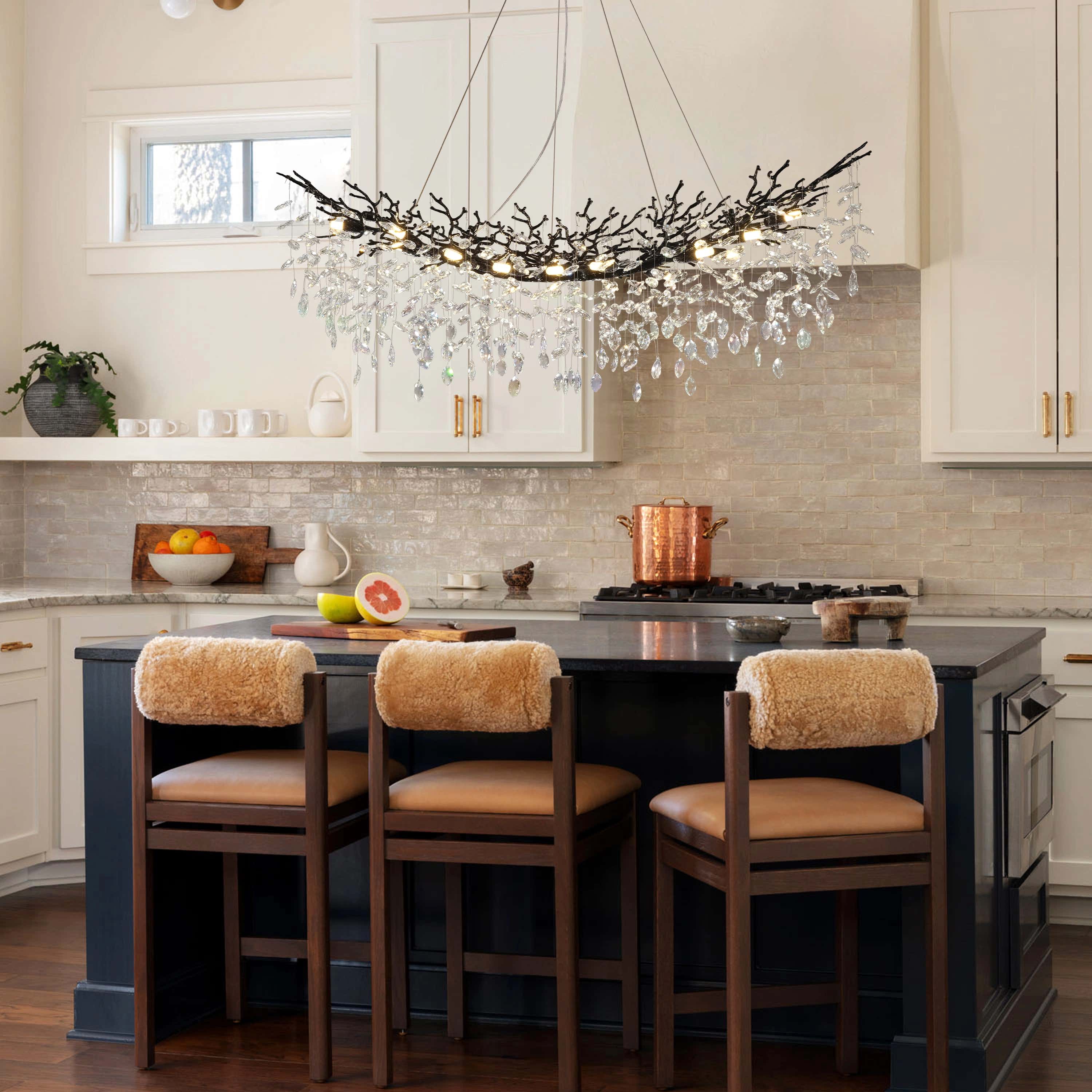 Frostleaf Crystal Cascade Tree Branch Linear Chandelier 55"W