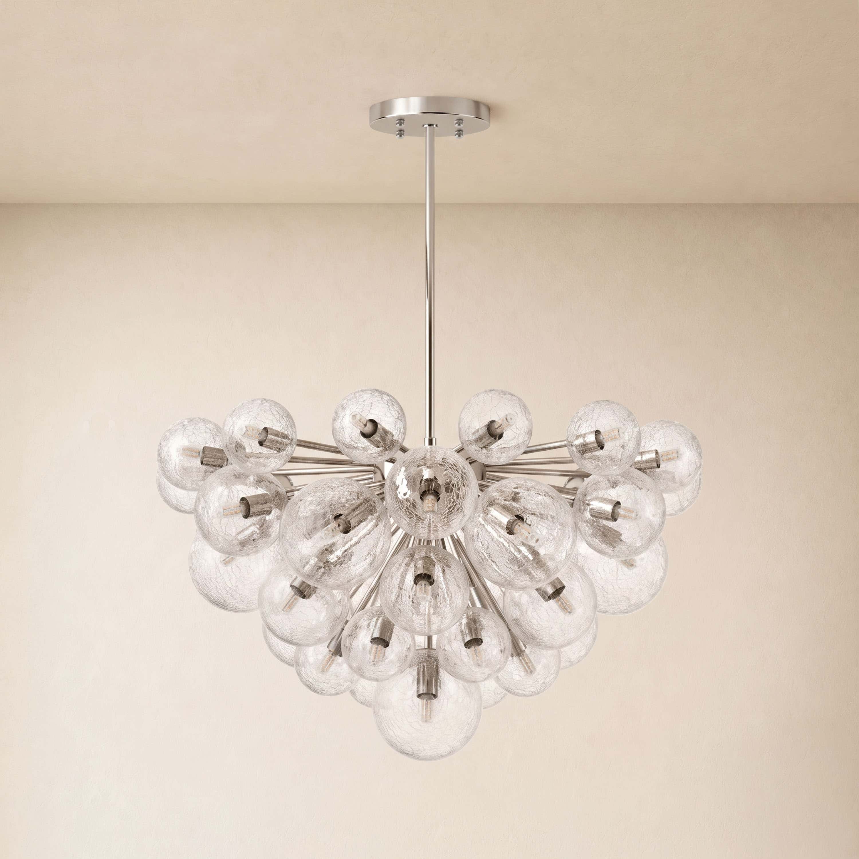 Elowen Crackled Glass Cluster Round Chandelier 24" 35"D