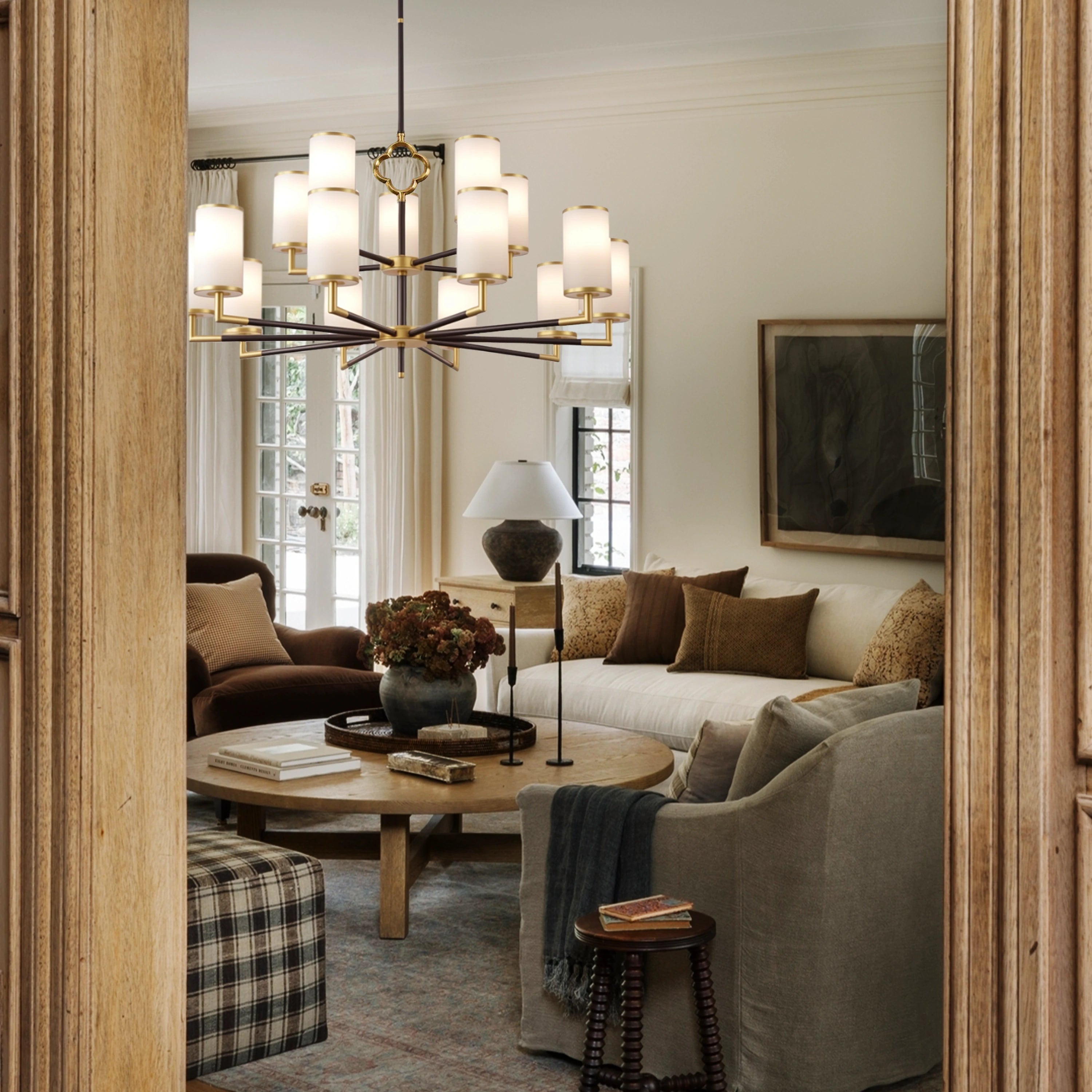 Moral Multi-layer Branda Alabaster Round chandelier 41"D#Finish_Gold