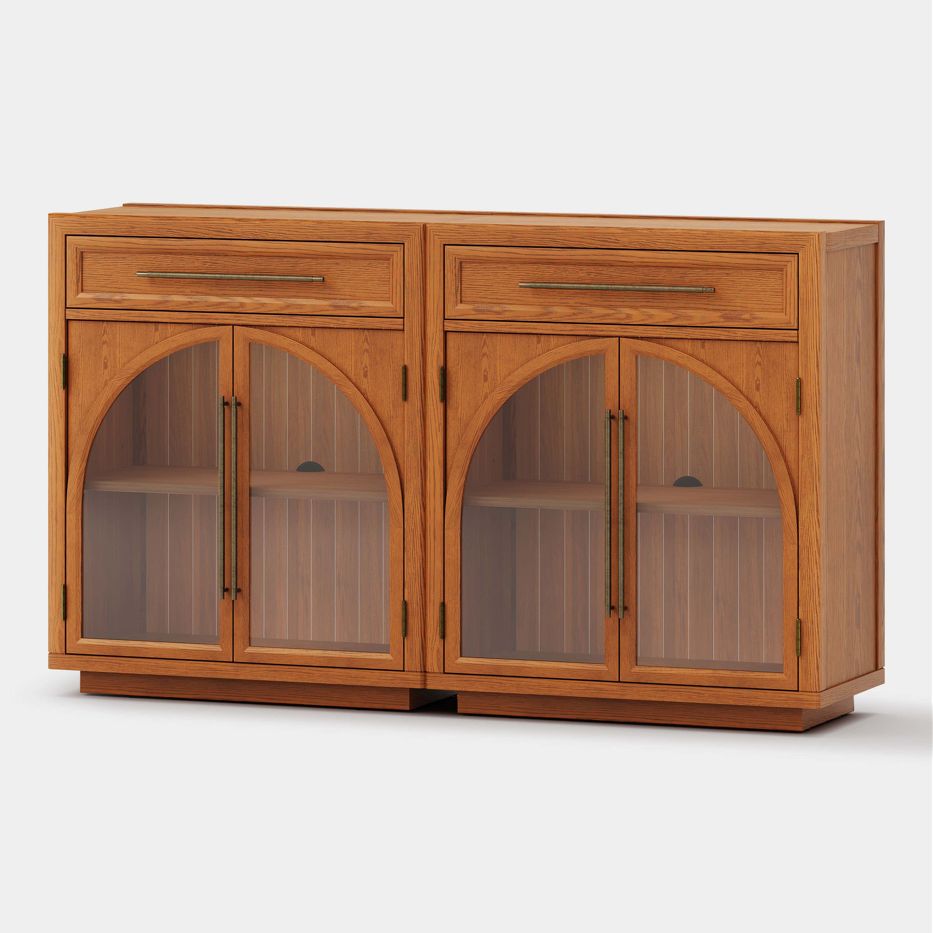 Alvar Arched 62.9" Oak Sideboard with Drawers(Set of 2)