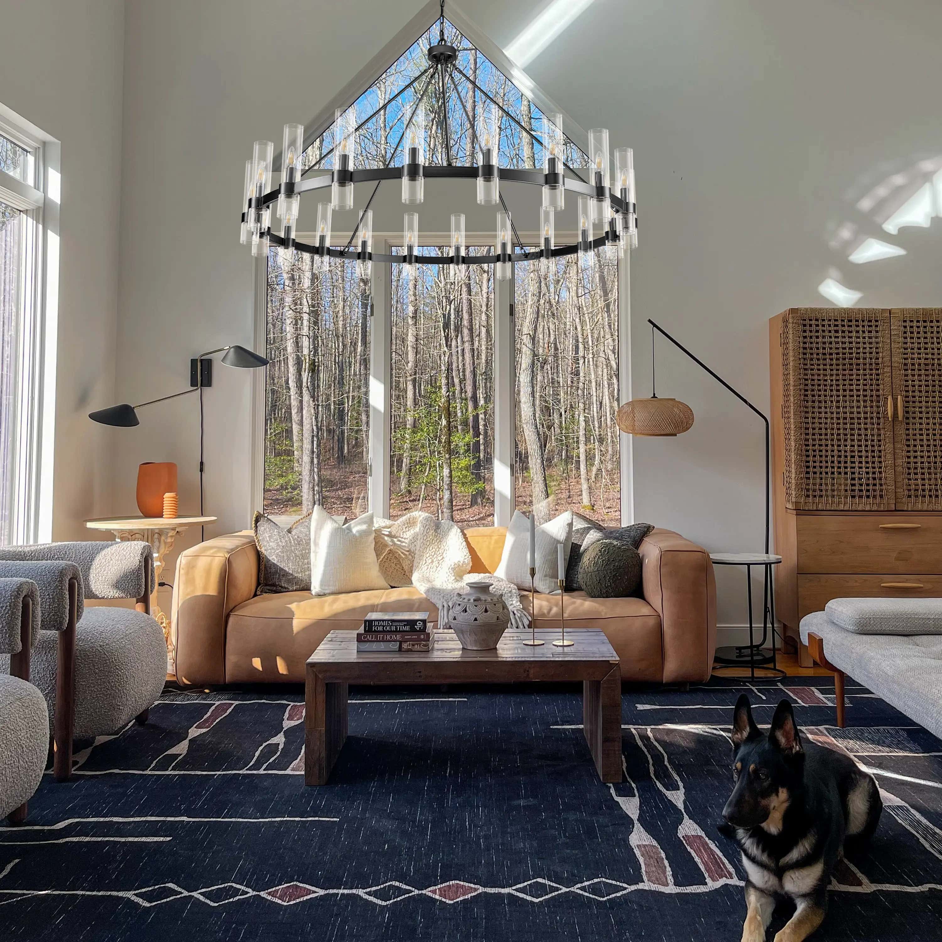 Cylora Glass Tube Round Chain Chandelier 60"D