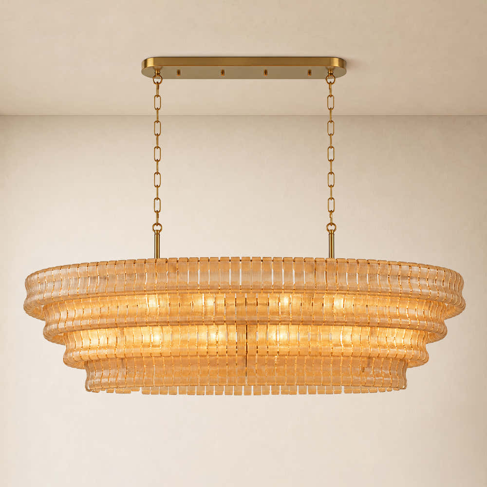 Ondalia Tiered Glass Custom Rectangular Chandelier 65"W