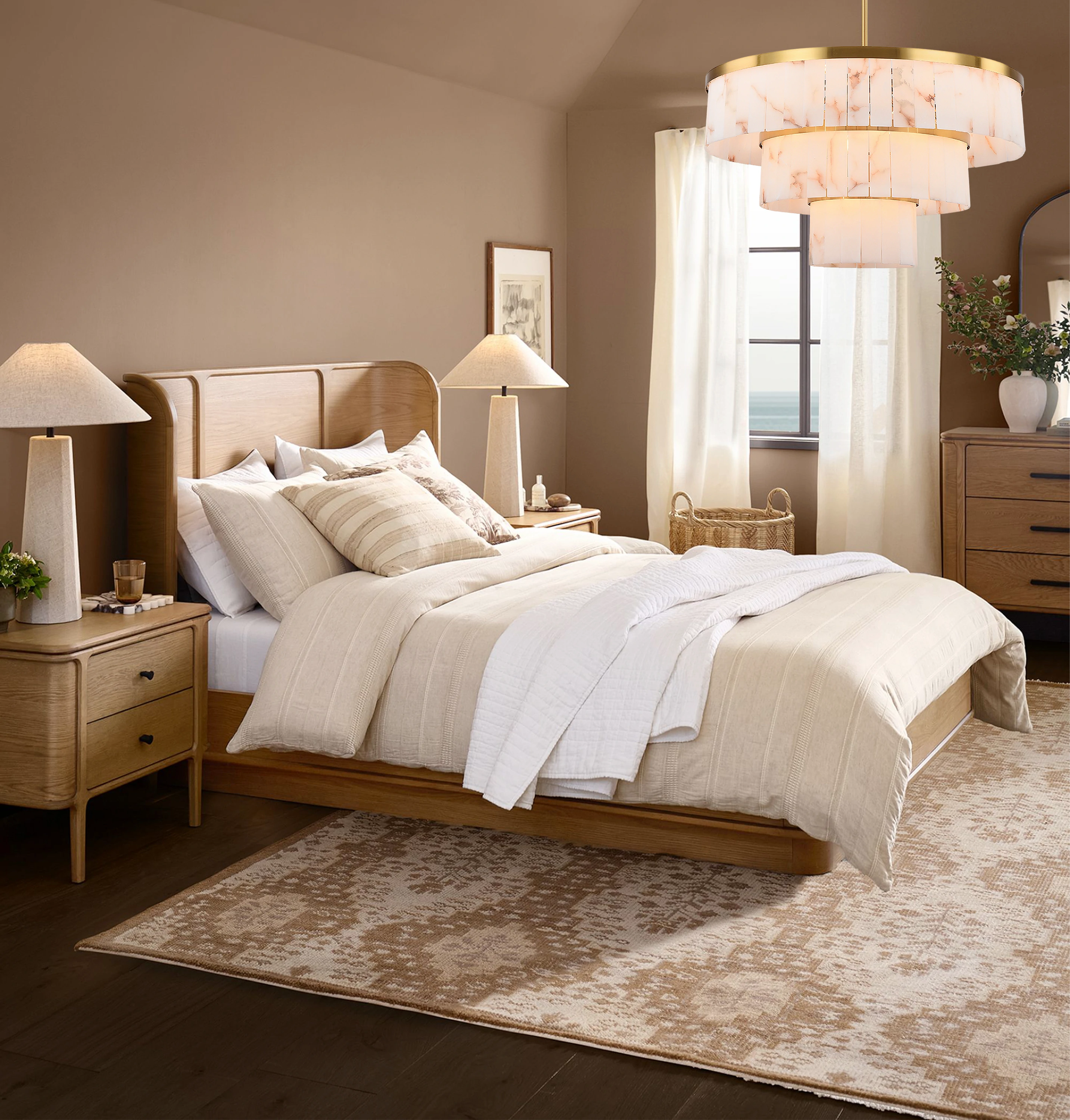 Solmare Alabaster Round Chandelier 34"#Finish_Gold