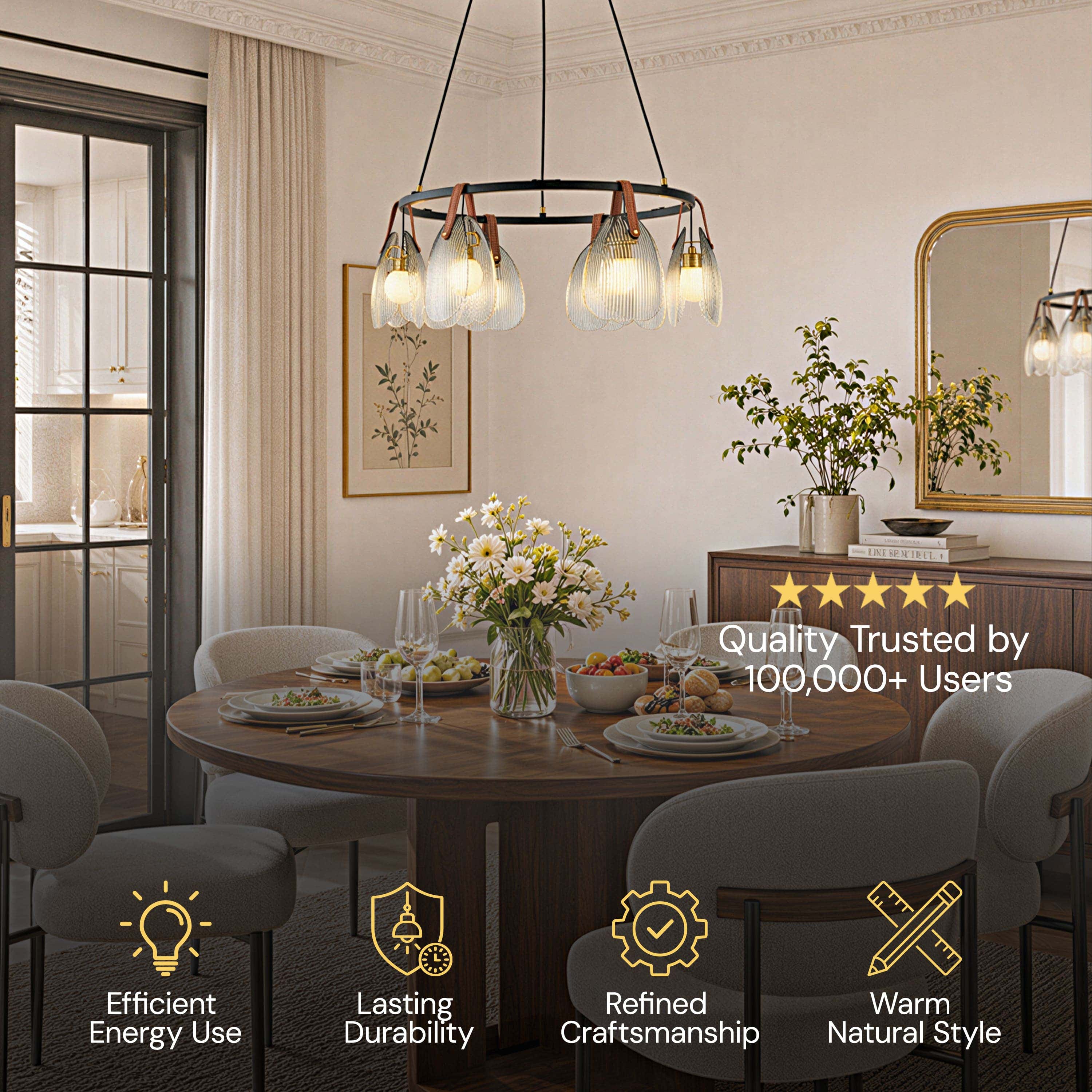 Veyra Shell Glass Leather Round Chandelier 27"D