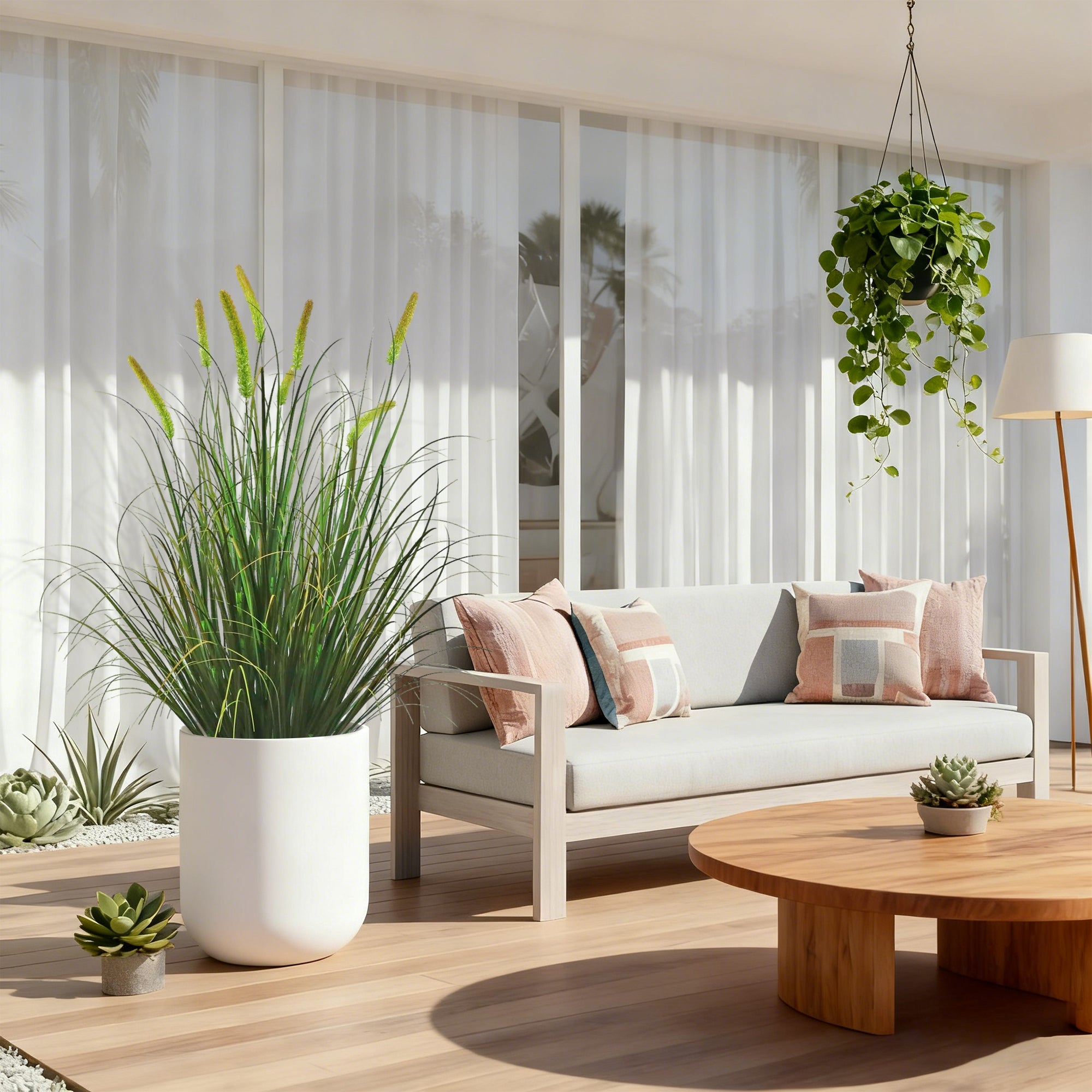 Artificial 8-Head Long Cat Tail with Curved Onion Grass Bonsai 140cm H