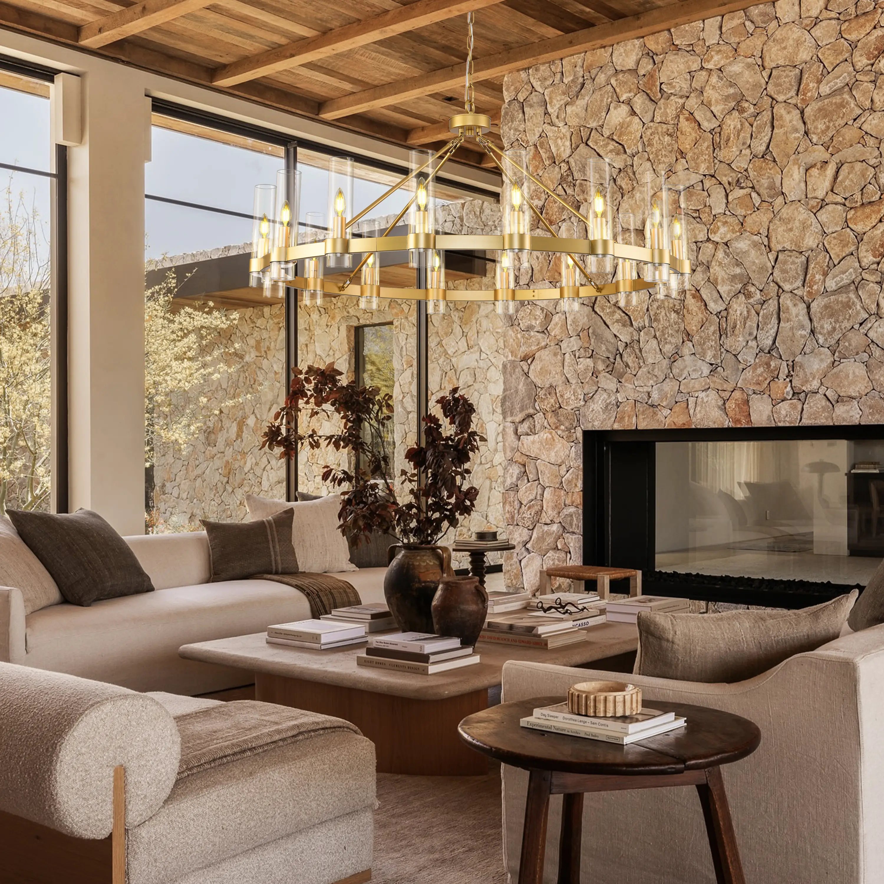 Cylora Glass Tube Round Chain Chandelier 70"D#Finish_Gold