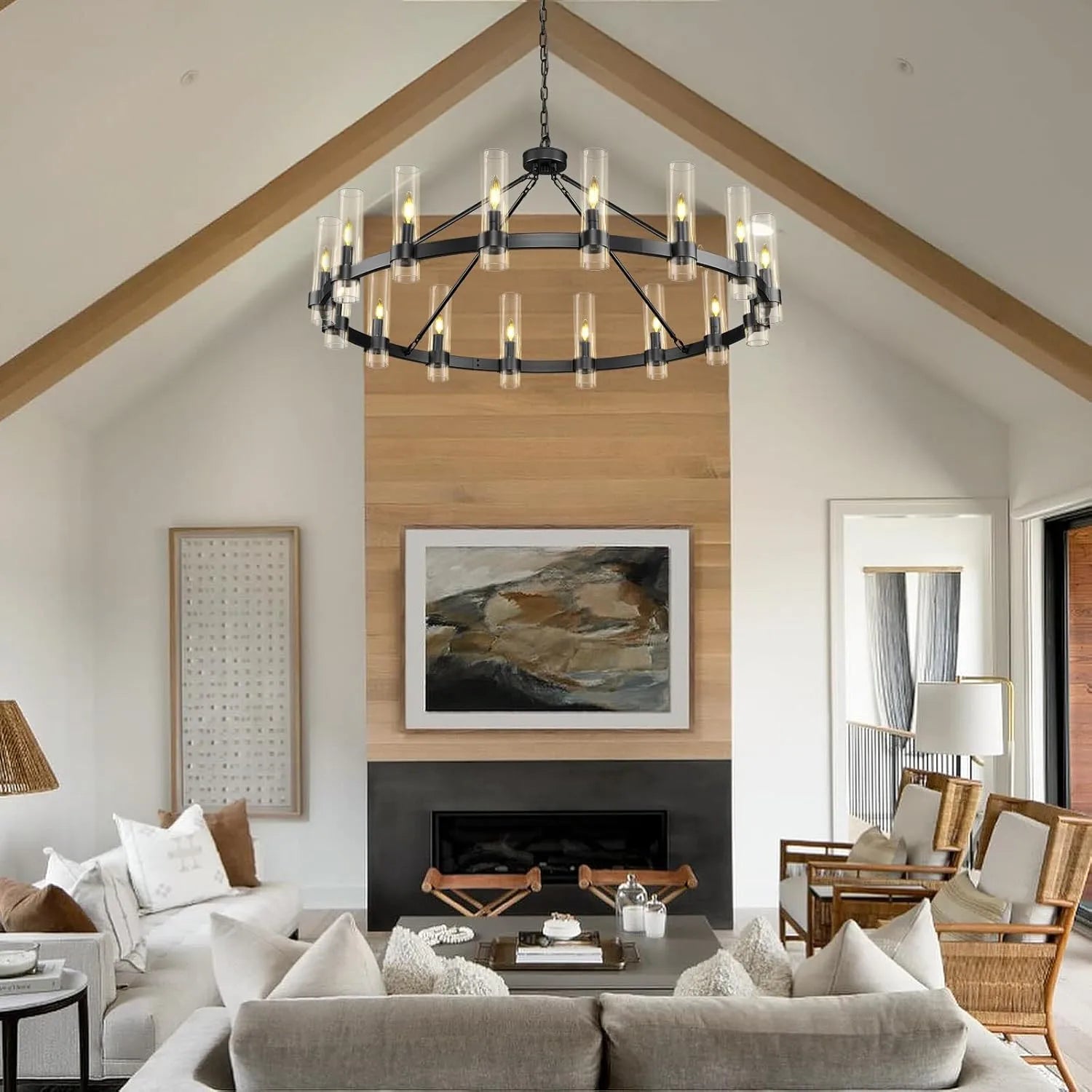 Cylora Glass Tube Round Chain Chandelier 60"D