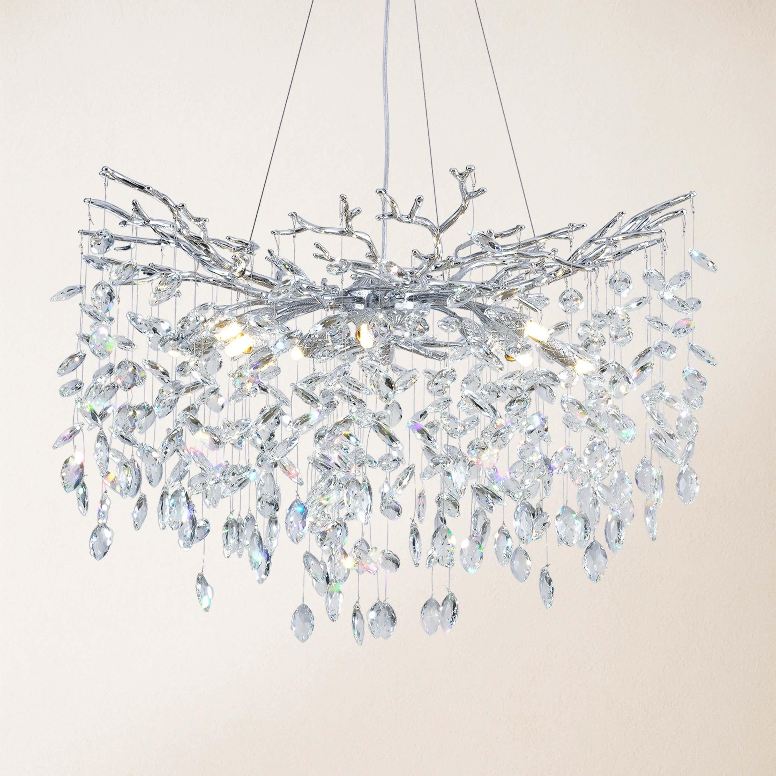 Frostleaf Crystal Cascade Branch Round Chandelier 30"D