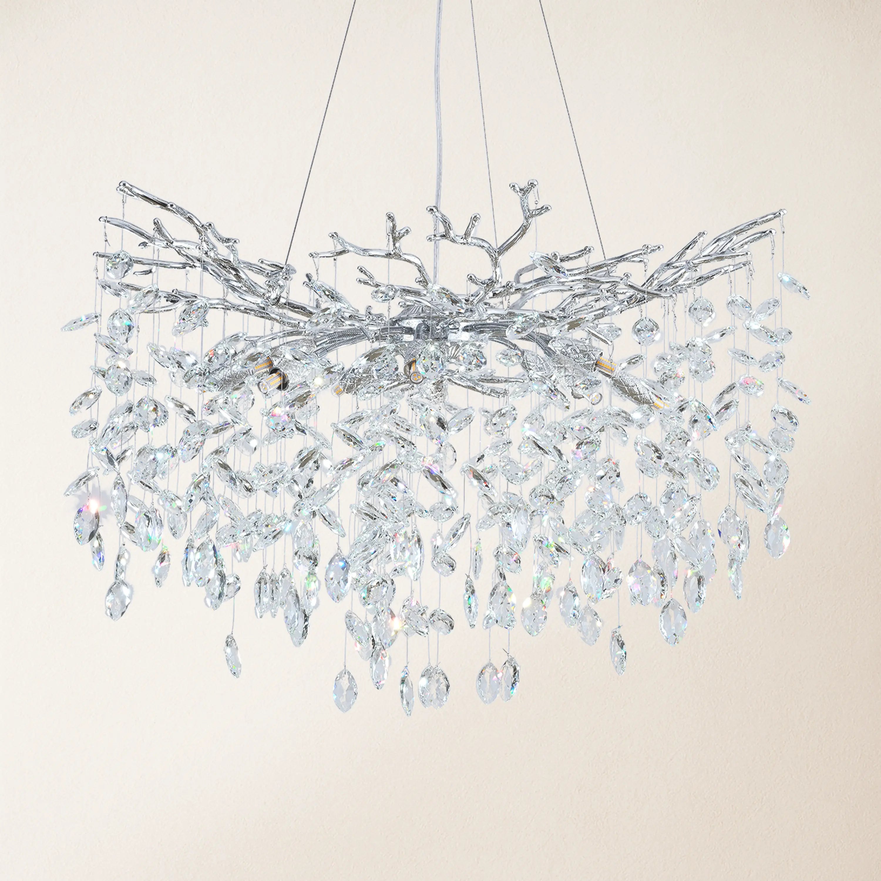Frostleaf Crystal Cascade Branch Round Chandelier 30"D