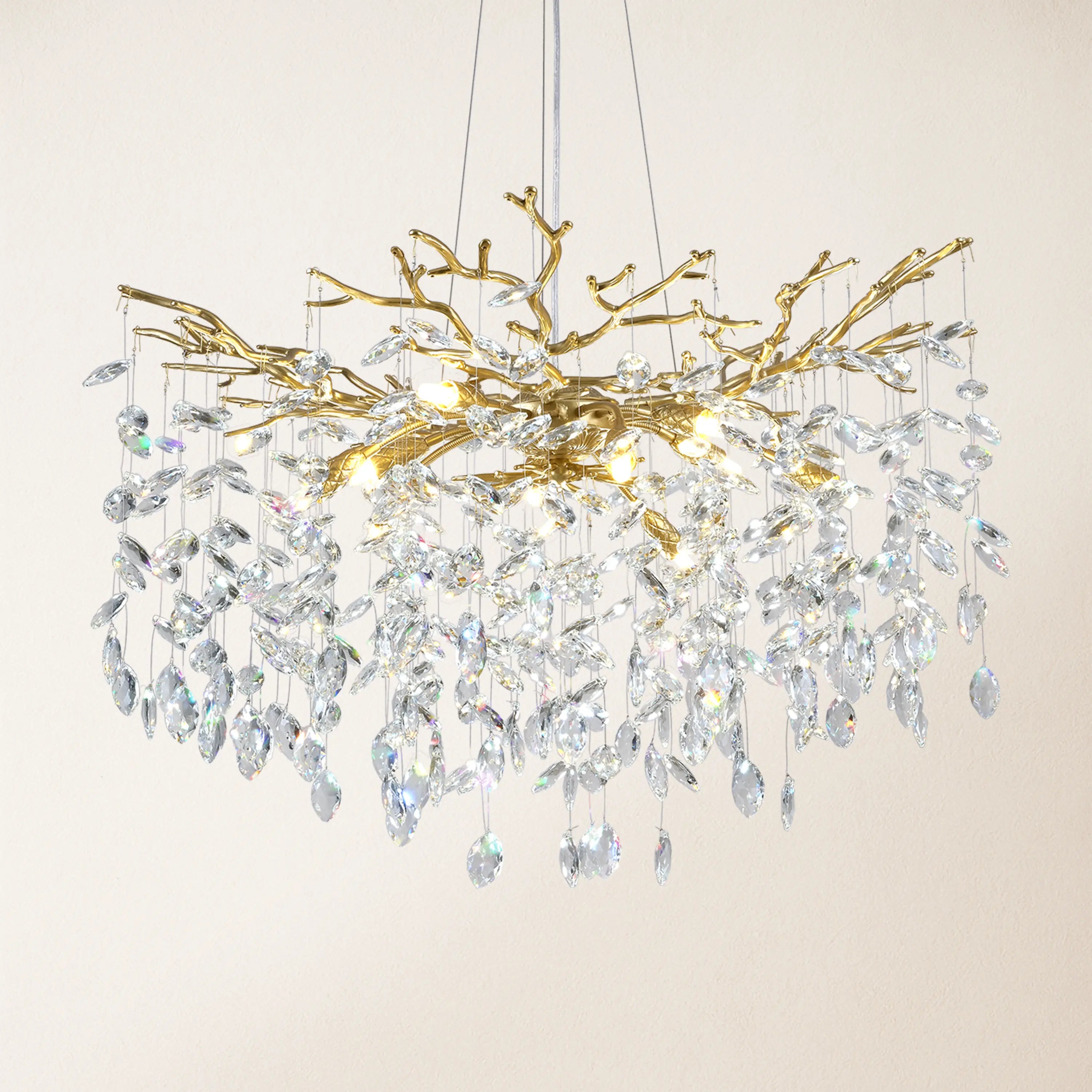 Frostleaf Crystal Cascade Branch Round Chandelier 30"D