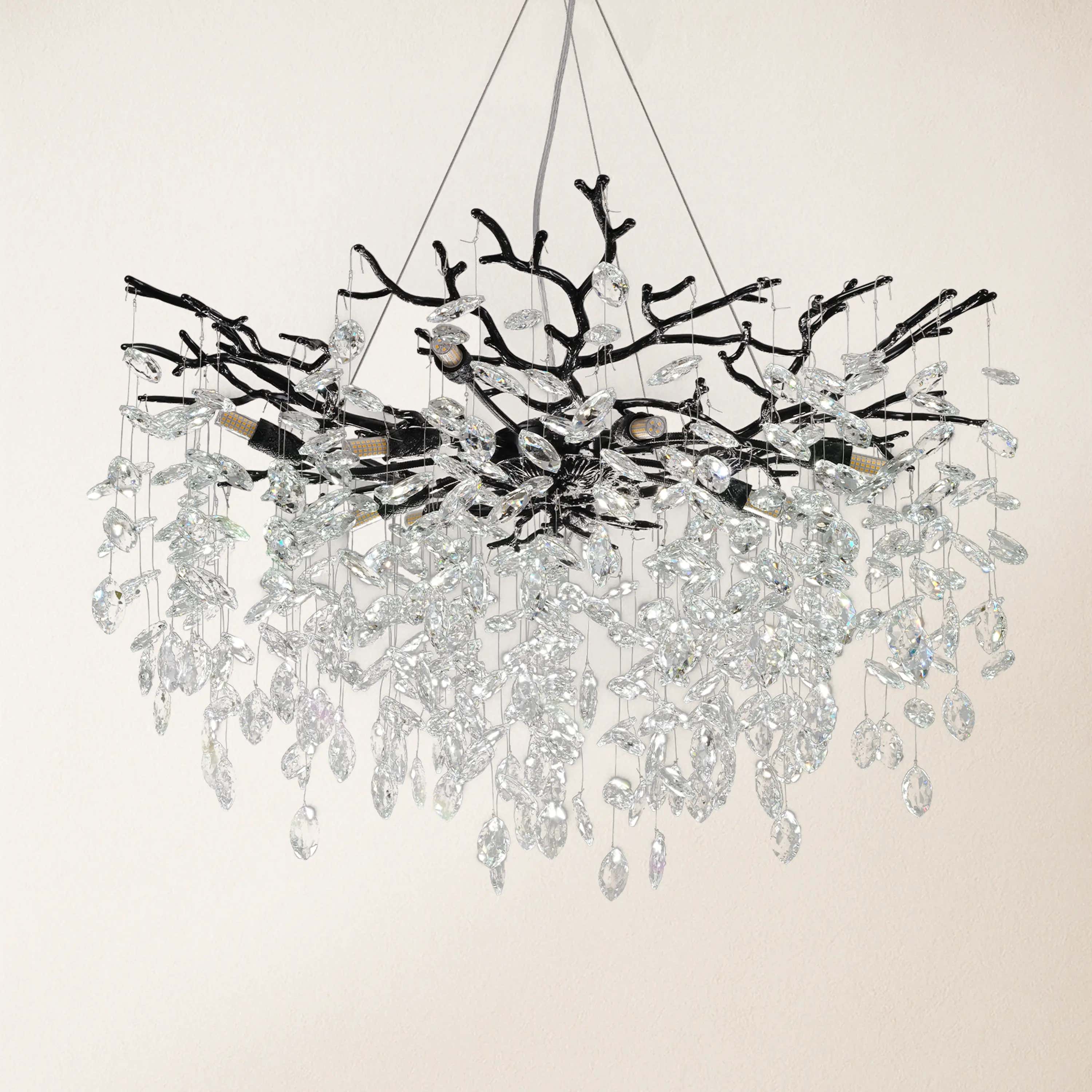 Frostleaf Crystal Cascade Branch Round Chandelier 30"D