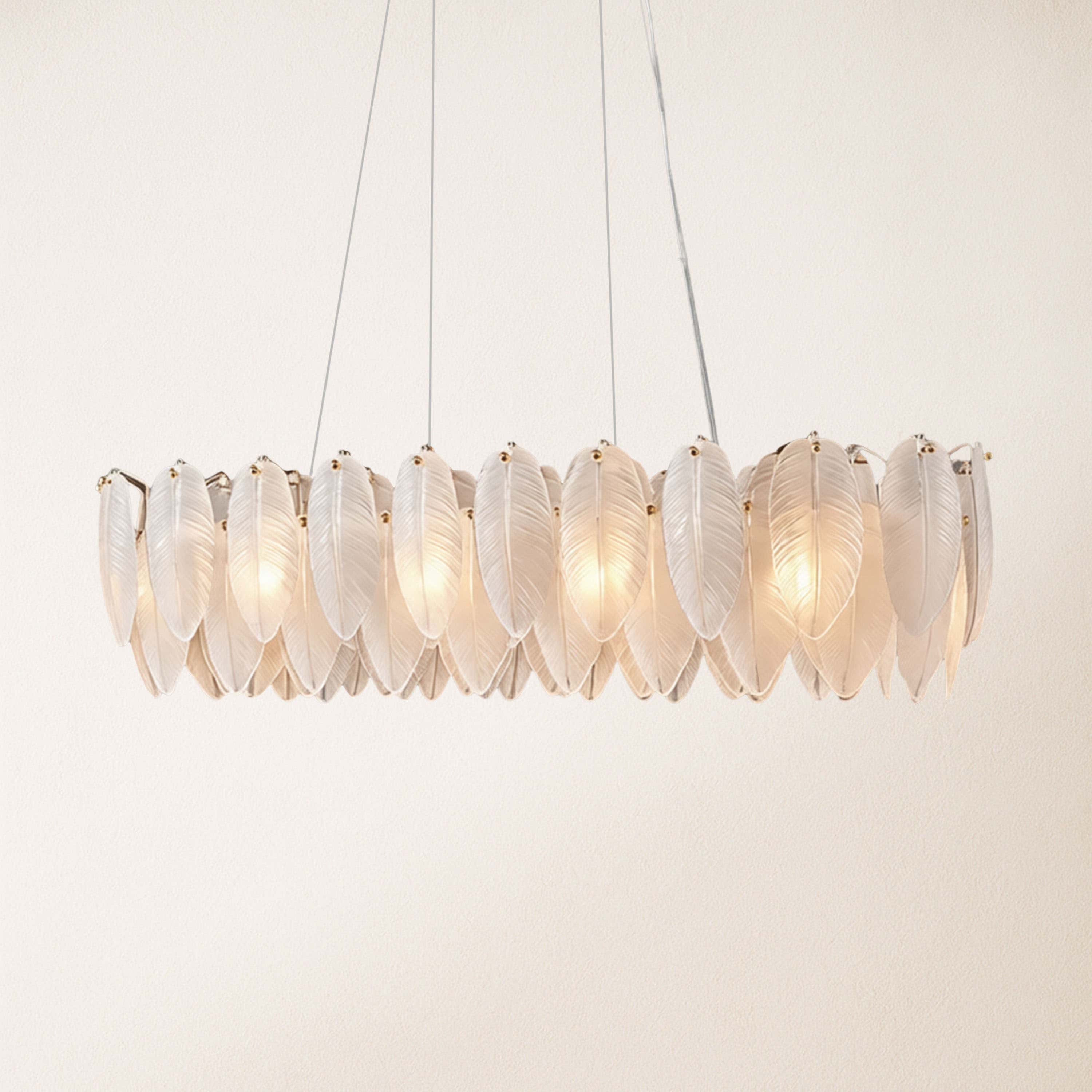 Avelis Glass Feather Linear Chandelier 40"W