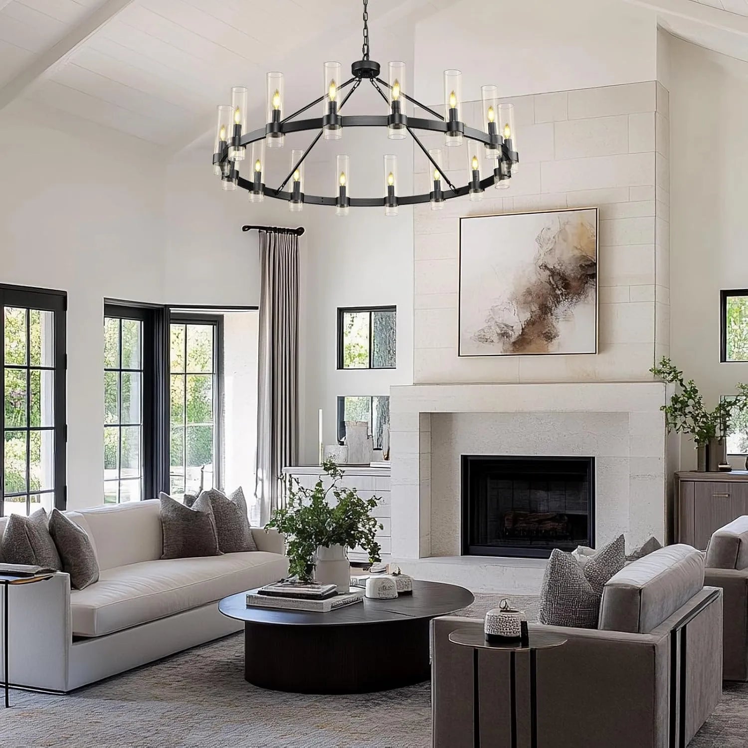 Cylora Glass Tube Round Chain Chandelier 60"D