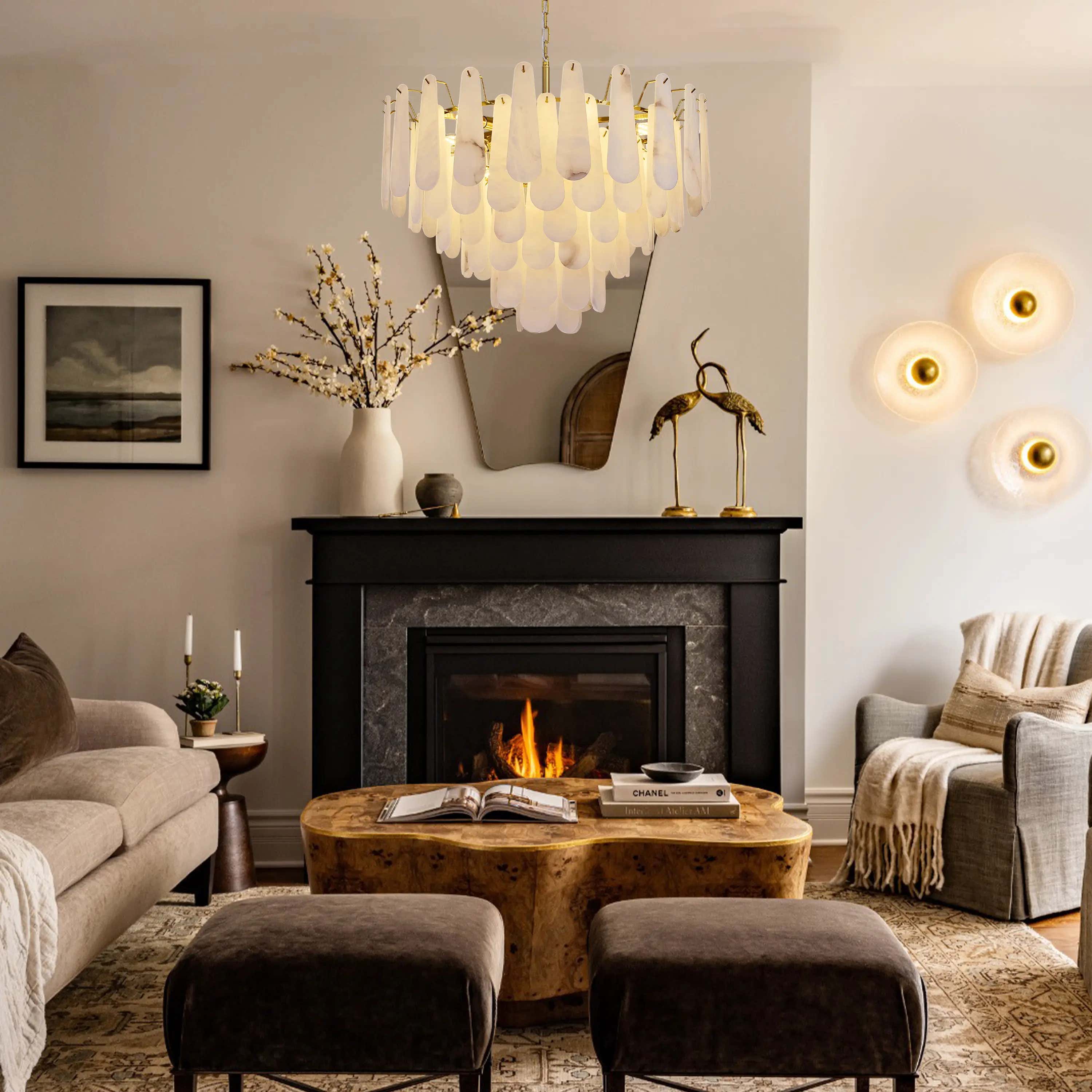 Caldera Alabaster Round Chandelier 32"