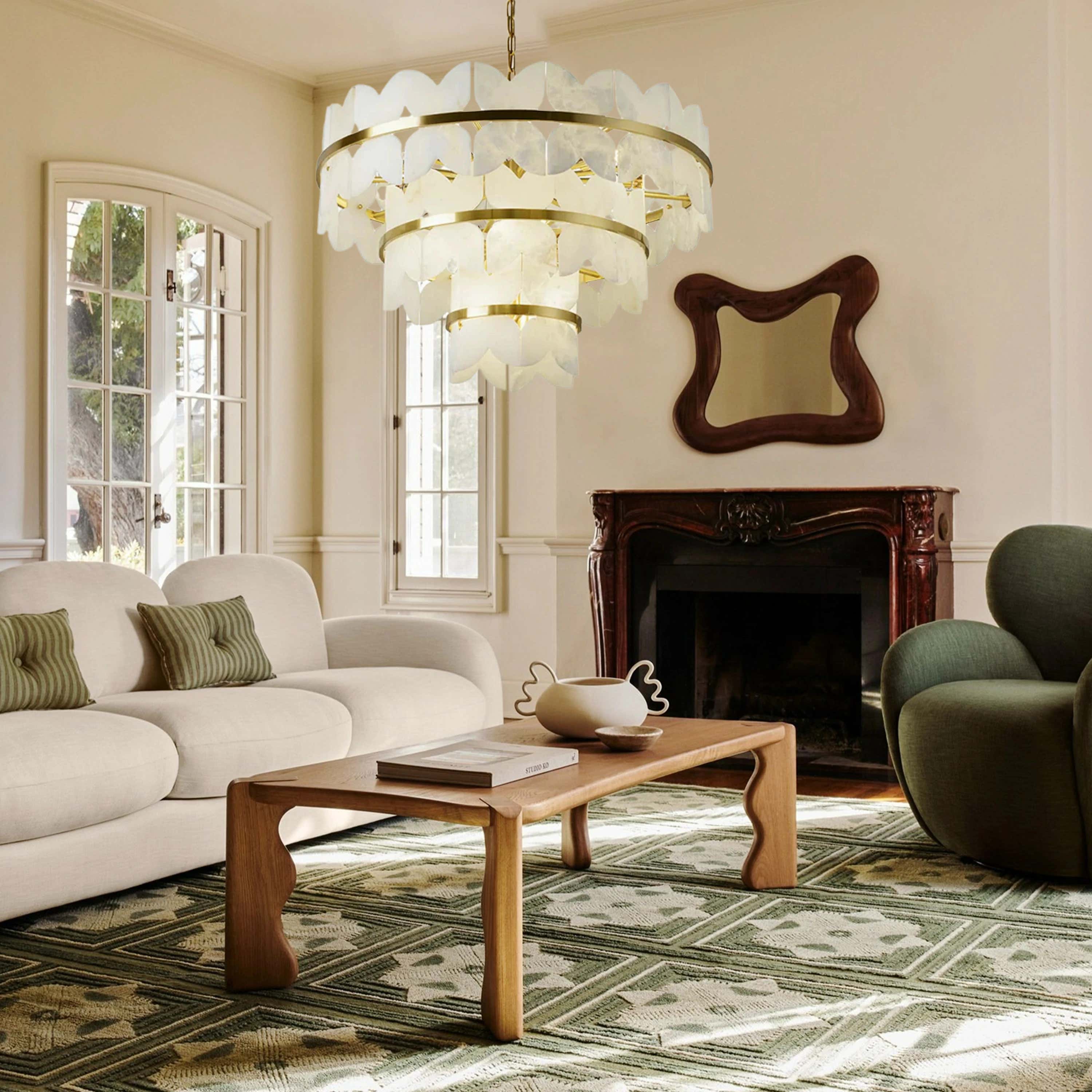 Cloudscape Alabaster Brass 3-Layer Chandelier 32"D