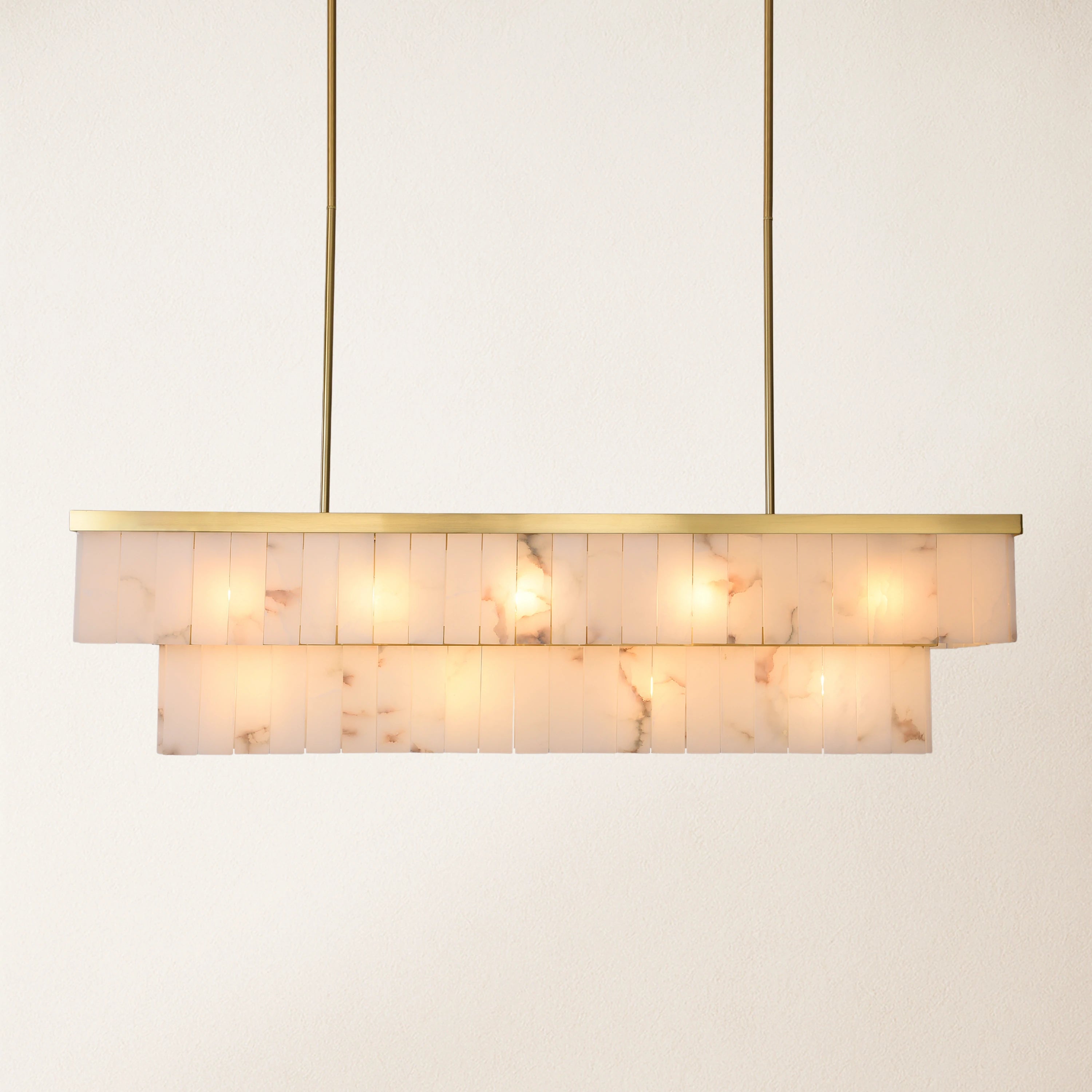 Solmare Alabaster Rectangular Chandelier 55"W#Finish_Gold