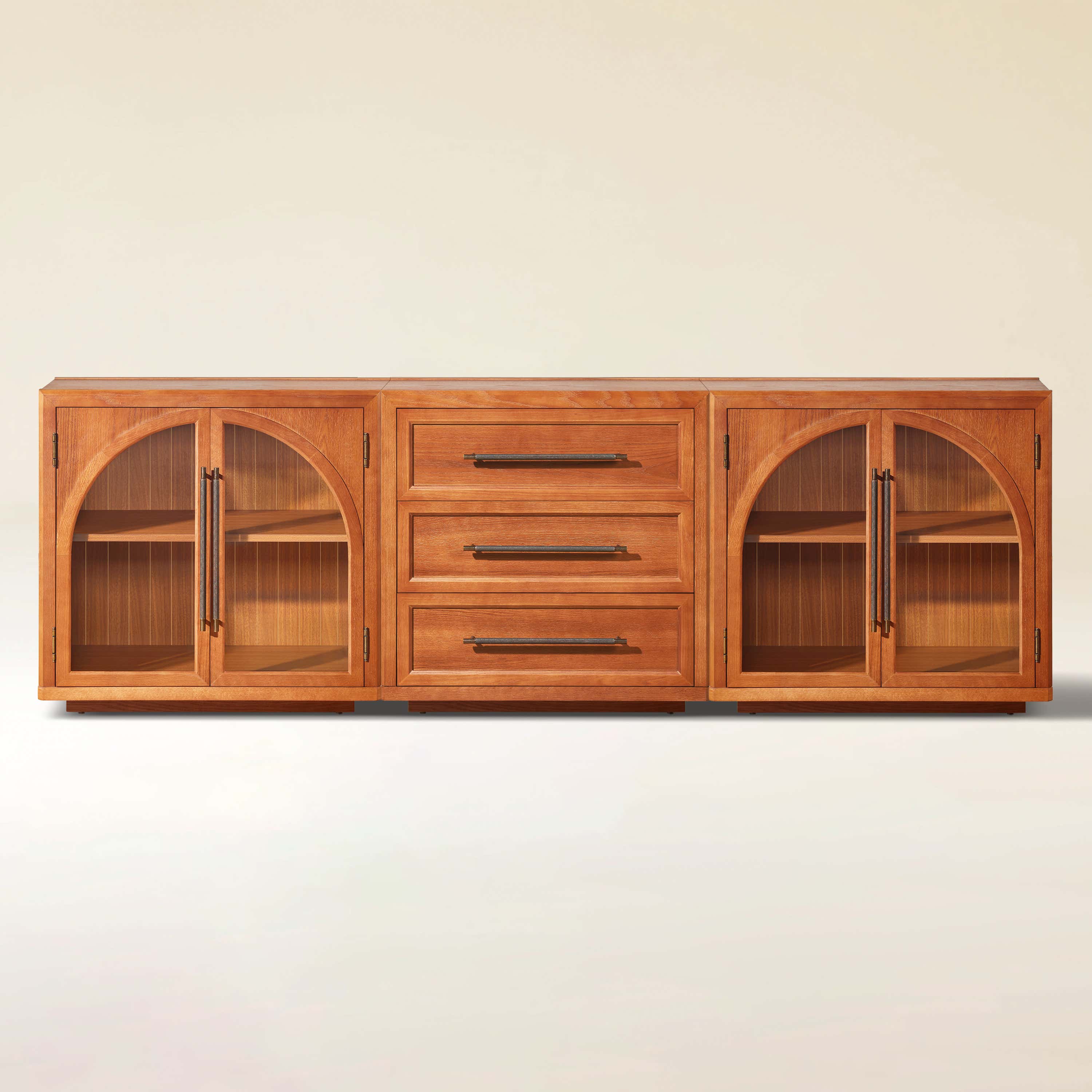 Alvar Arched 94.5″ Oak Modular Media Console(Set of 3)