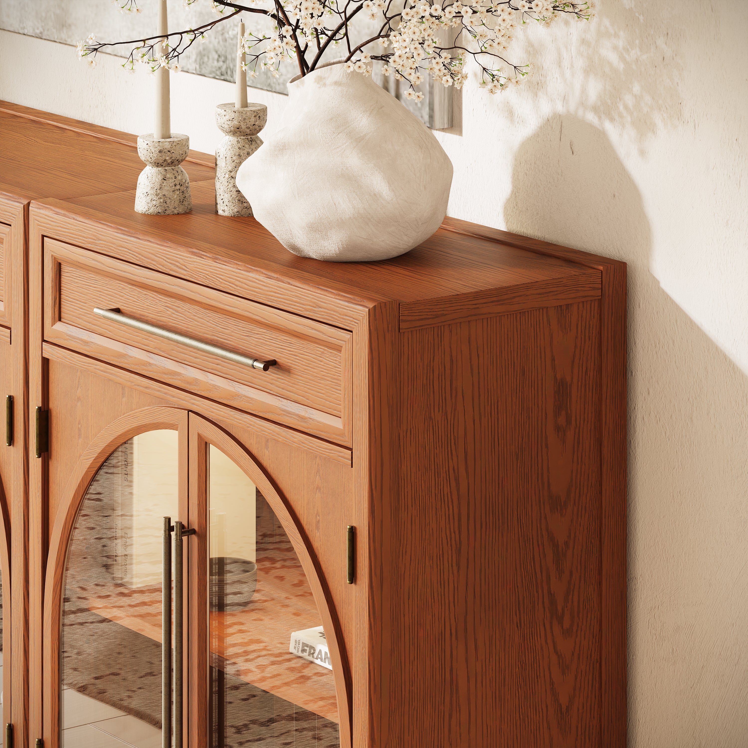 Alvar Arched 94.5" Oak Sideboard with Drawers(Set of 3)