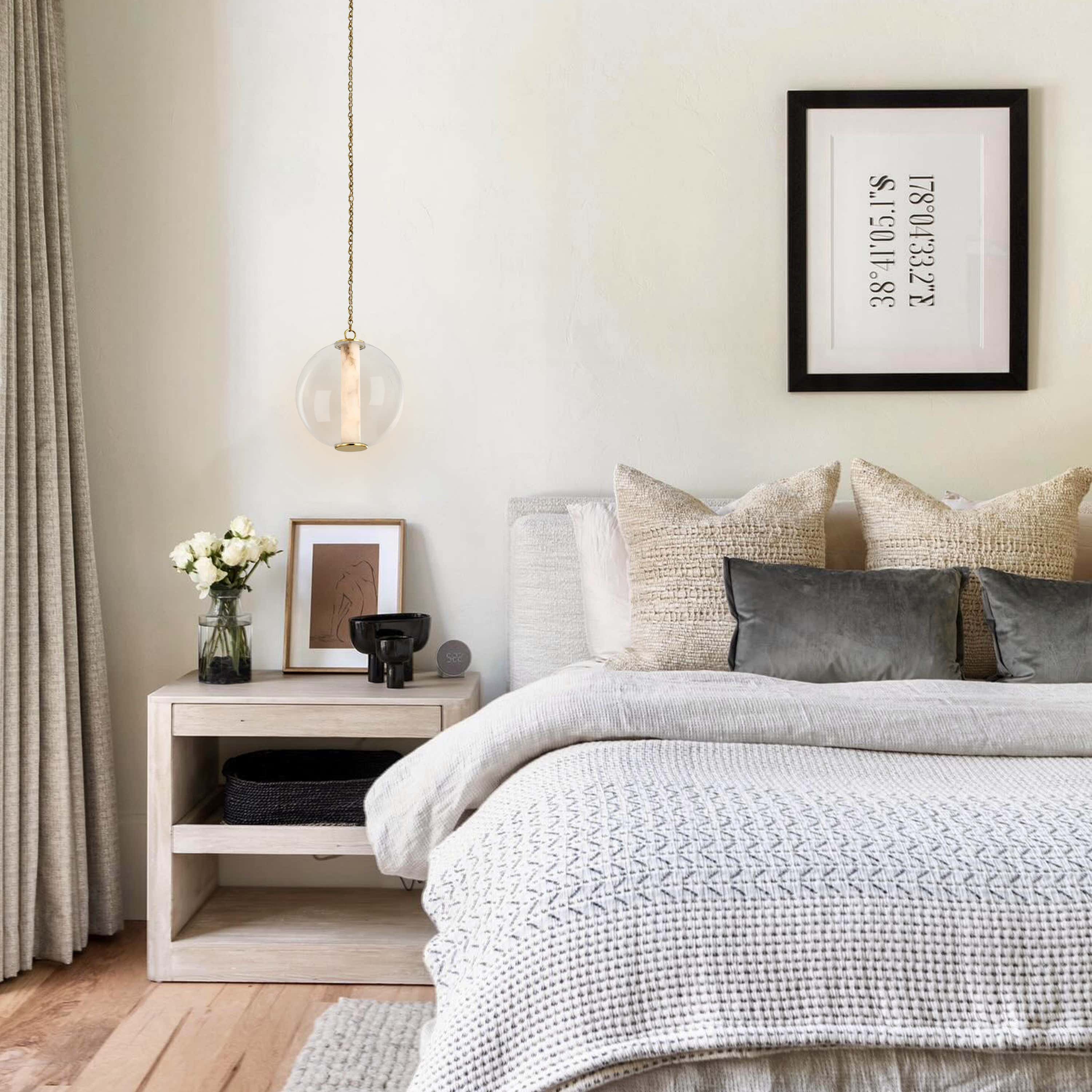 Auroba Alabaster Tube Glass Globe Pendant 14''D