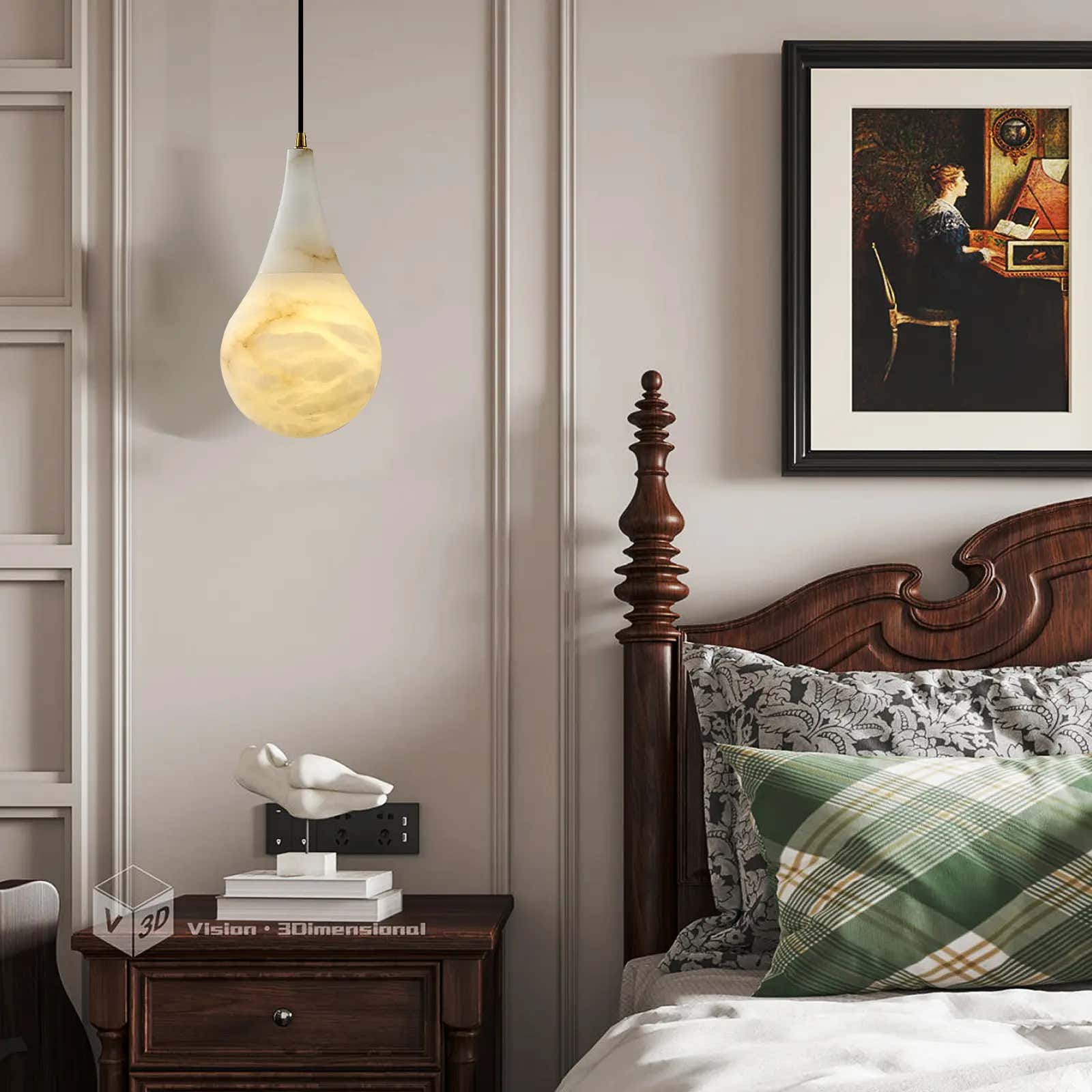 Ares Alabaster Water-Drop Pendant 6"D