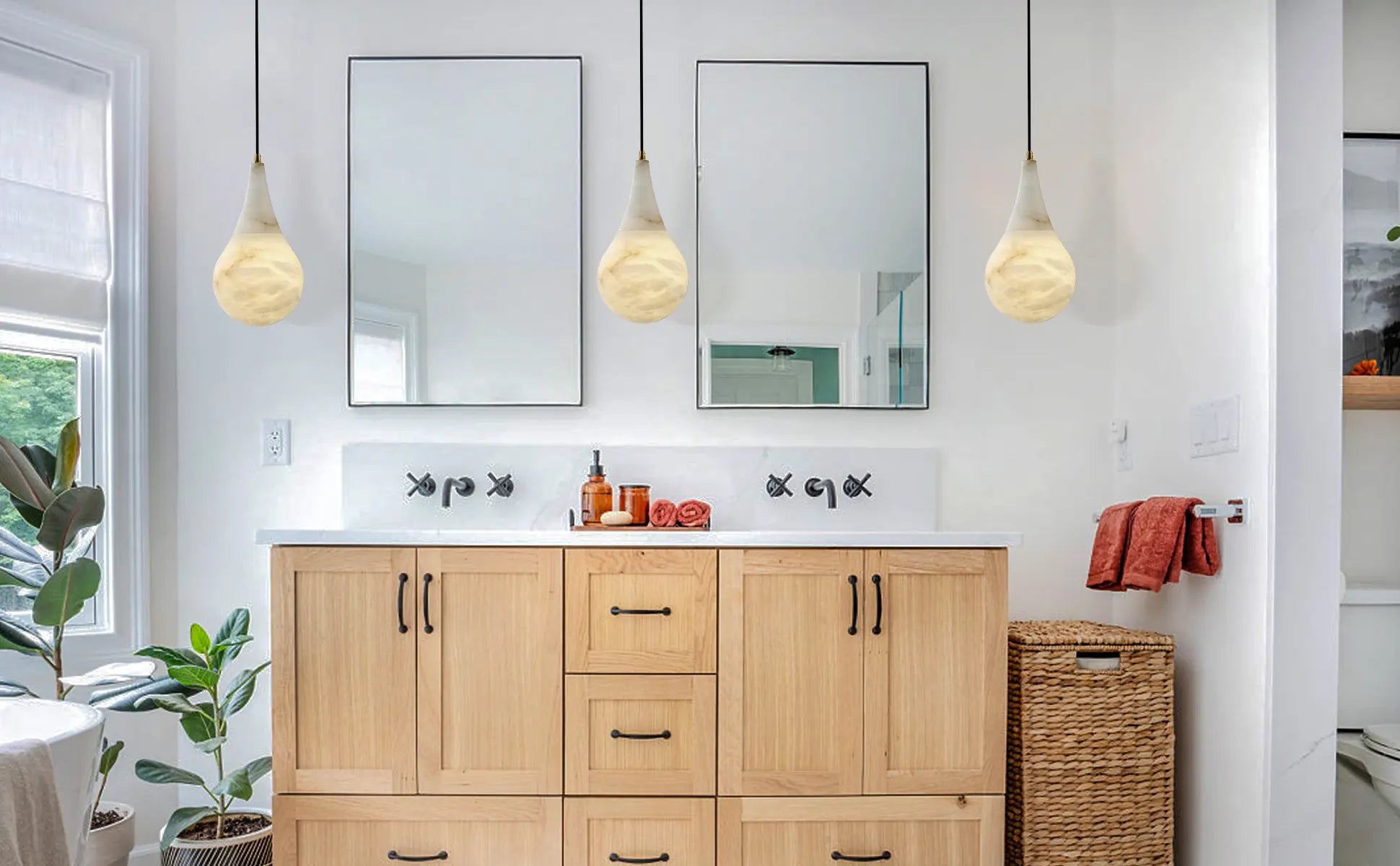 Ares Alabaster Water-Drop Pendant 6"D