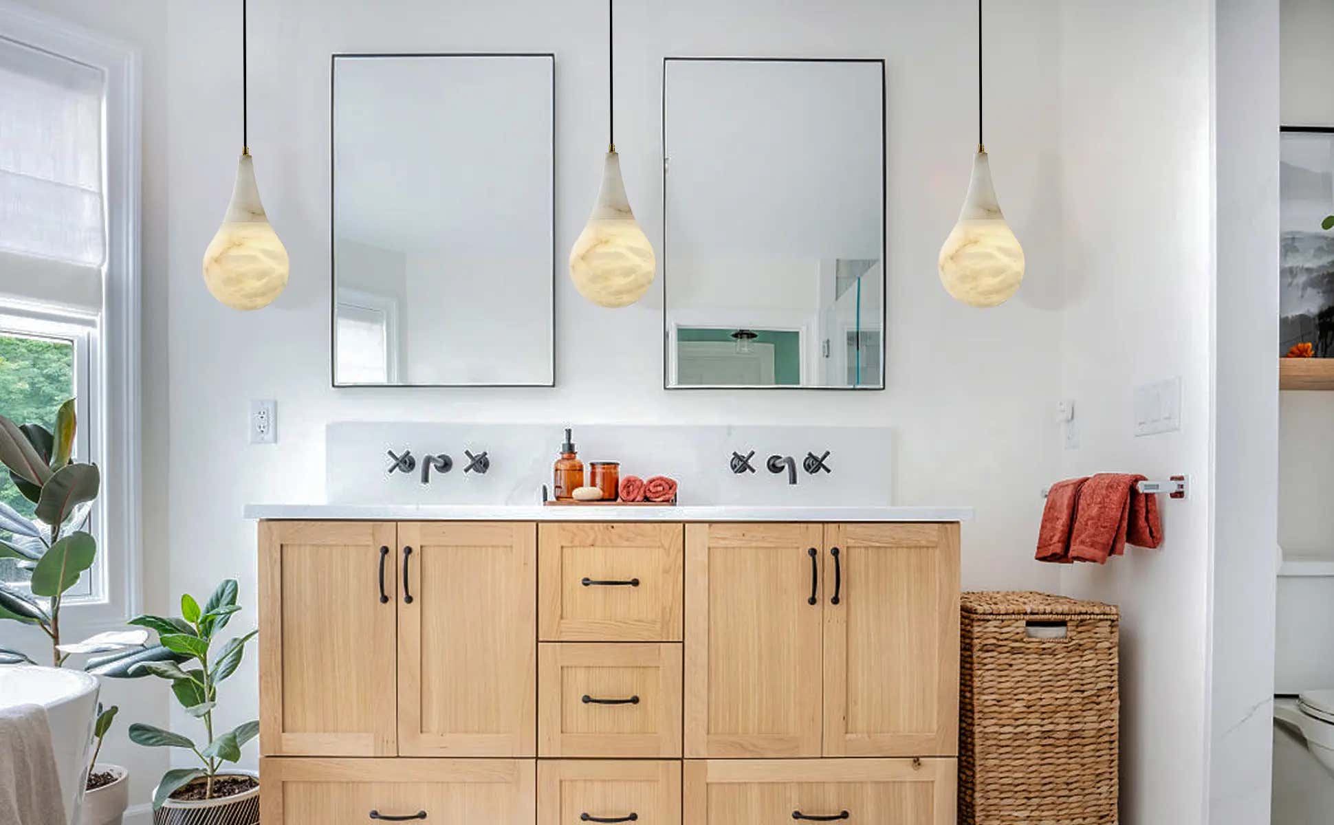 Ares Alabaster Water-Drop Pendant 7"D