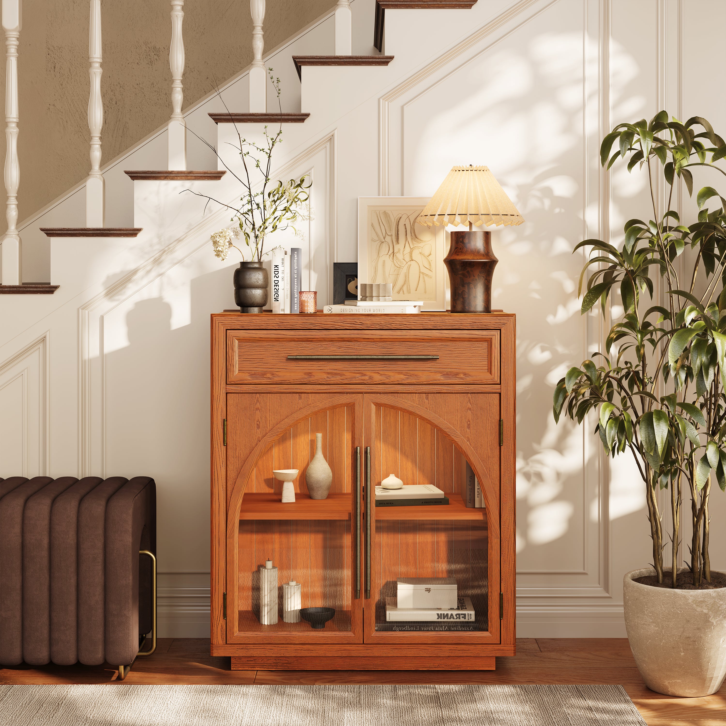 Alvar Arched 32" Oak Storage Cabinet with Drawers