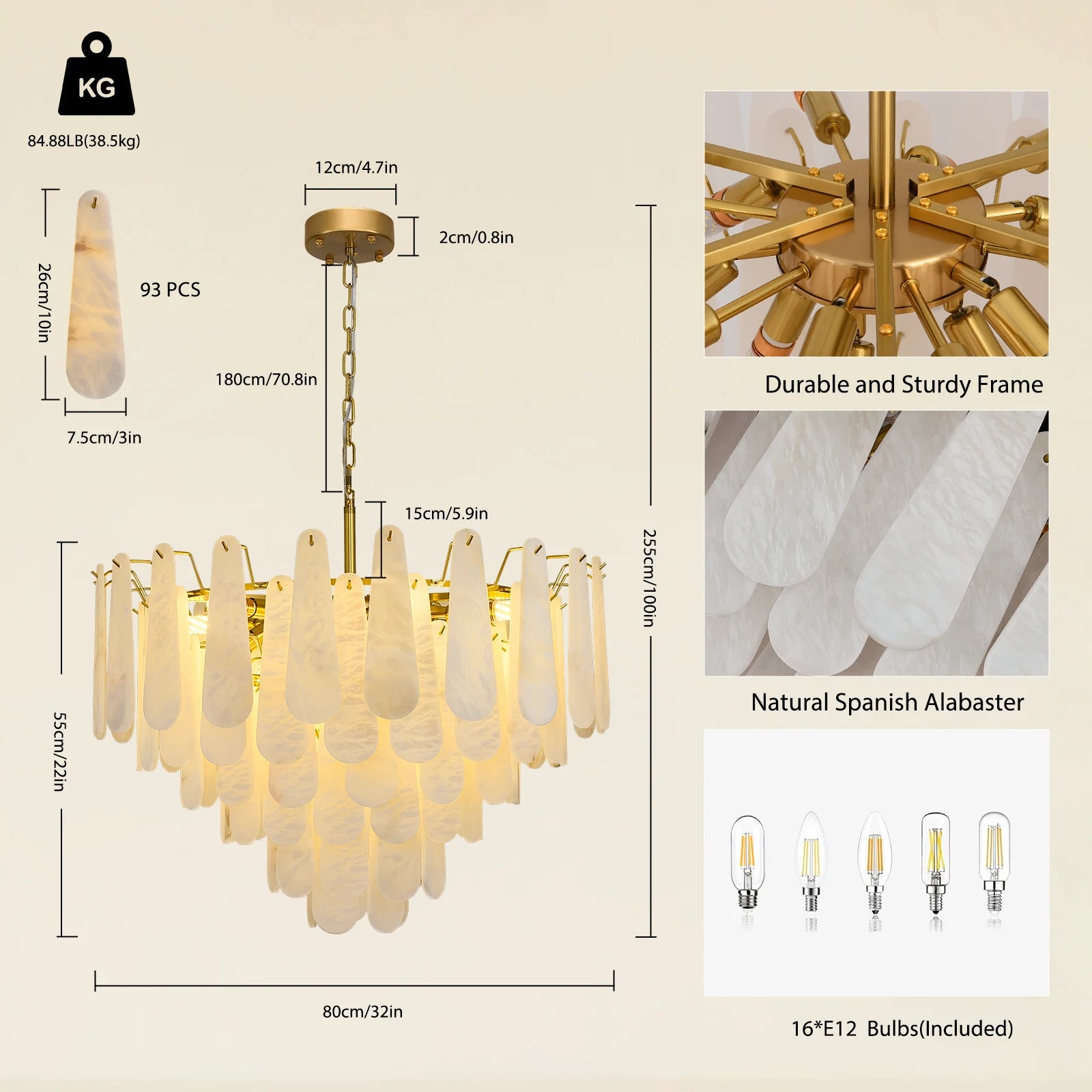 Caldera Alabaster Round Chandelier 32"