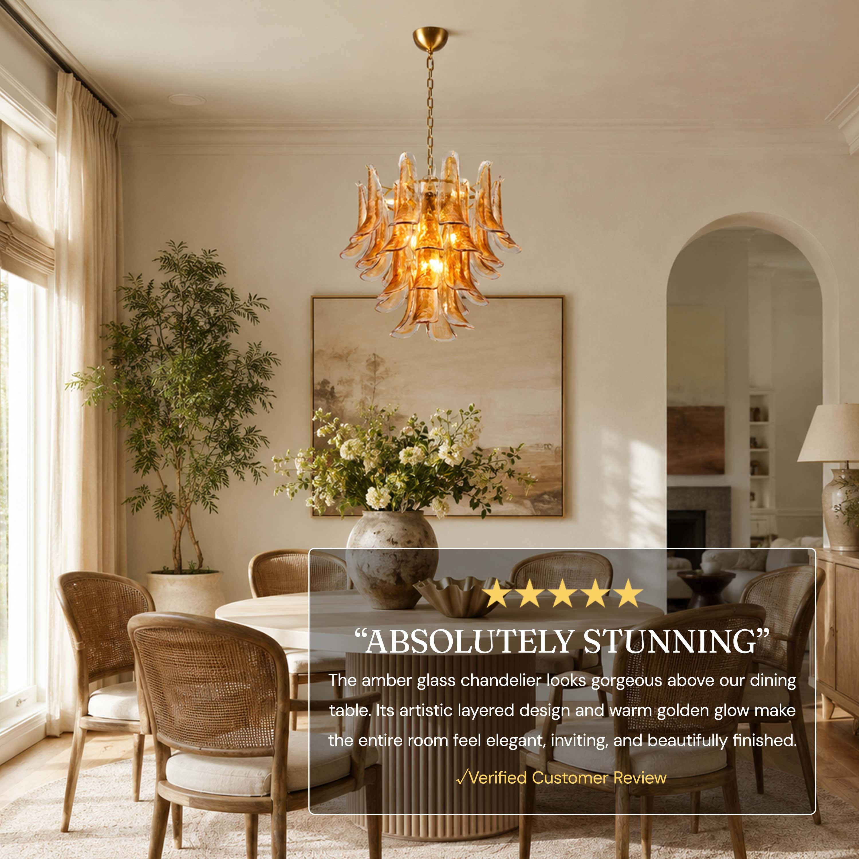 Nivelle Amber Glass Petal Round Chandelier 23.6"D
