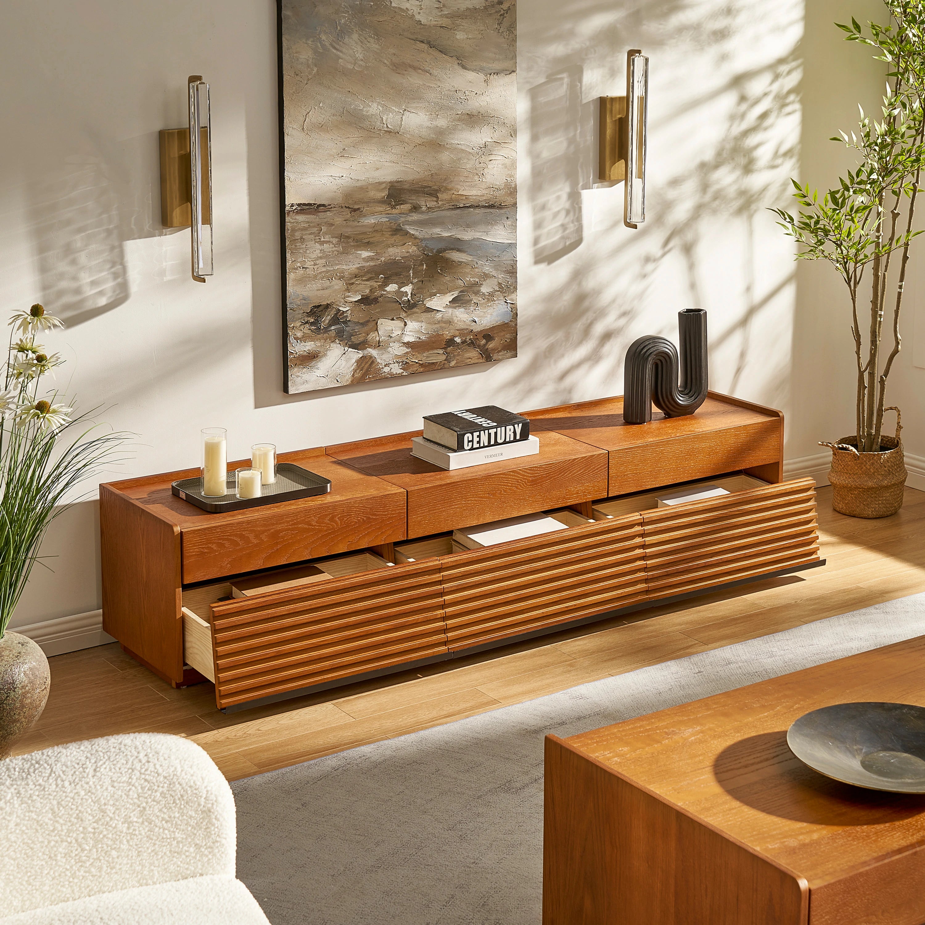 Devon Oak Media Console  And Coffee Table Set