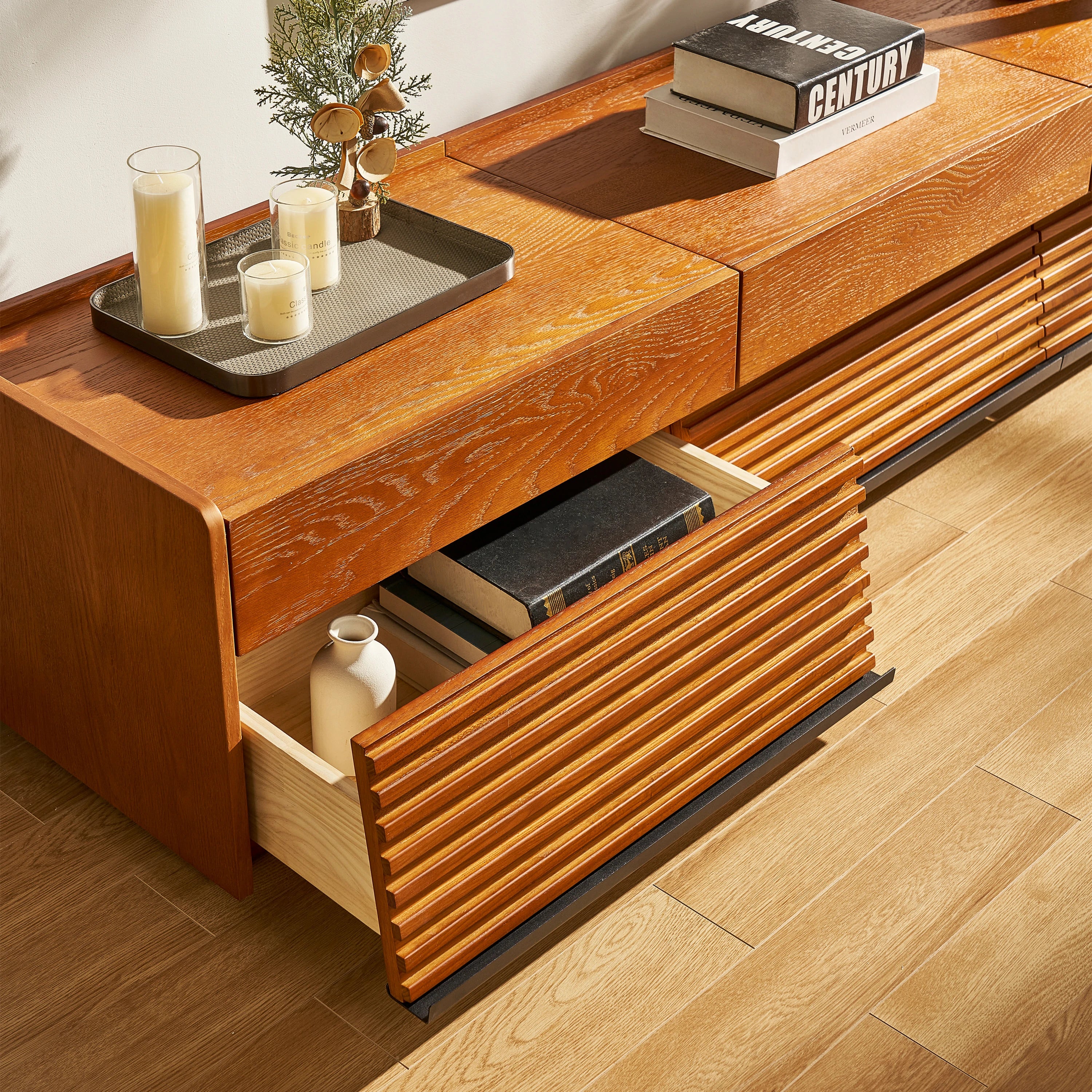 Devon Oak Media Console  And Coffee Table Set