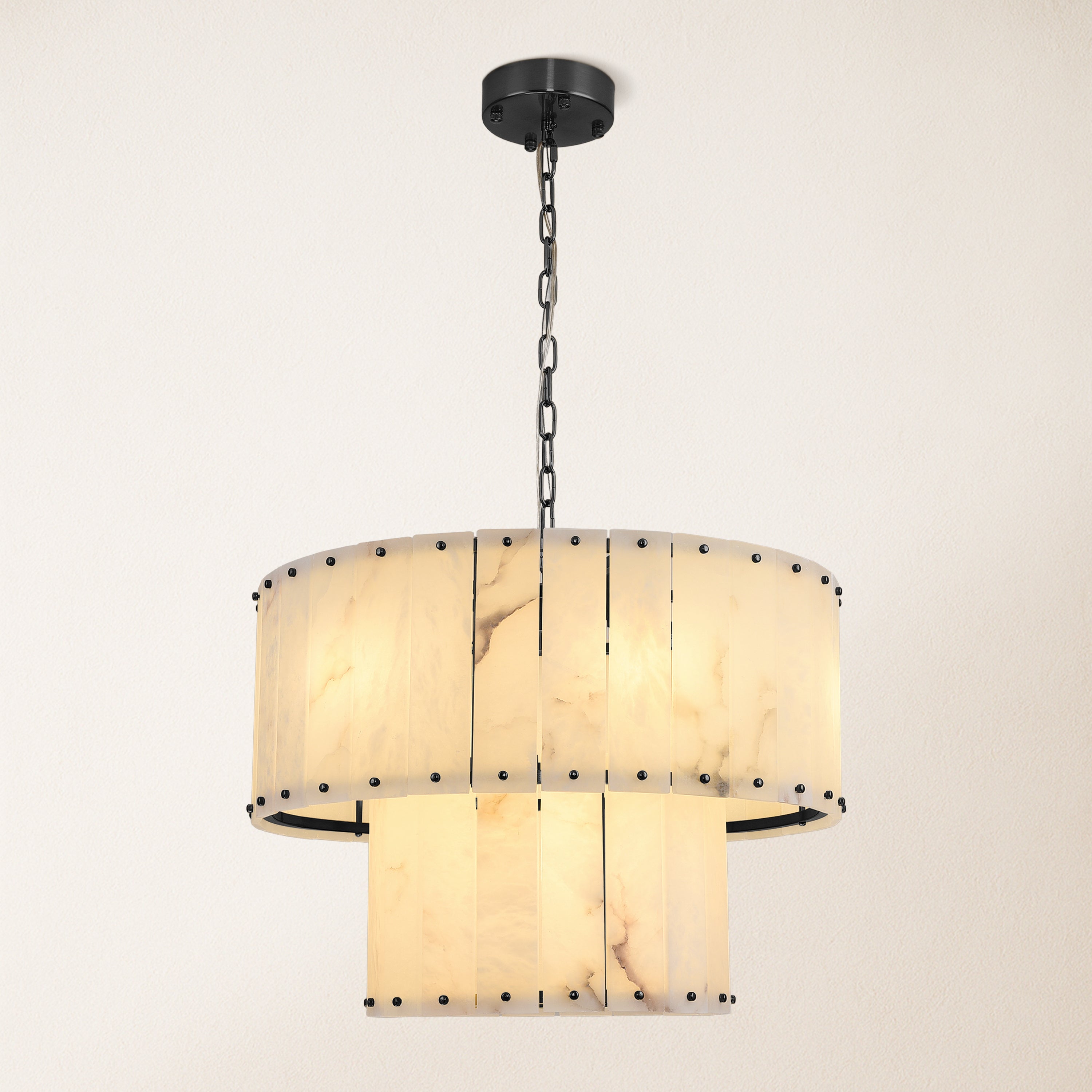 Nivislight Alabaster 2-Tier Round Chandelier 24"#Finish_Gold