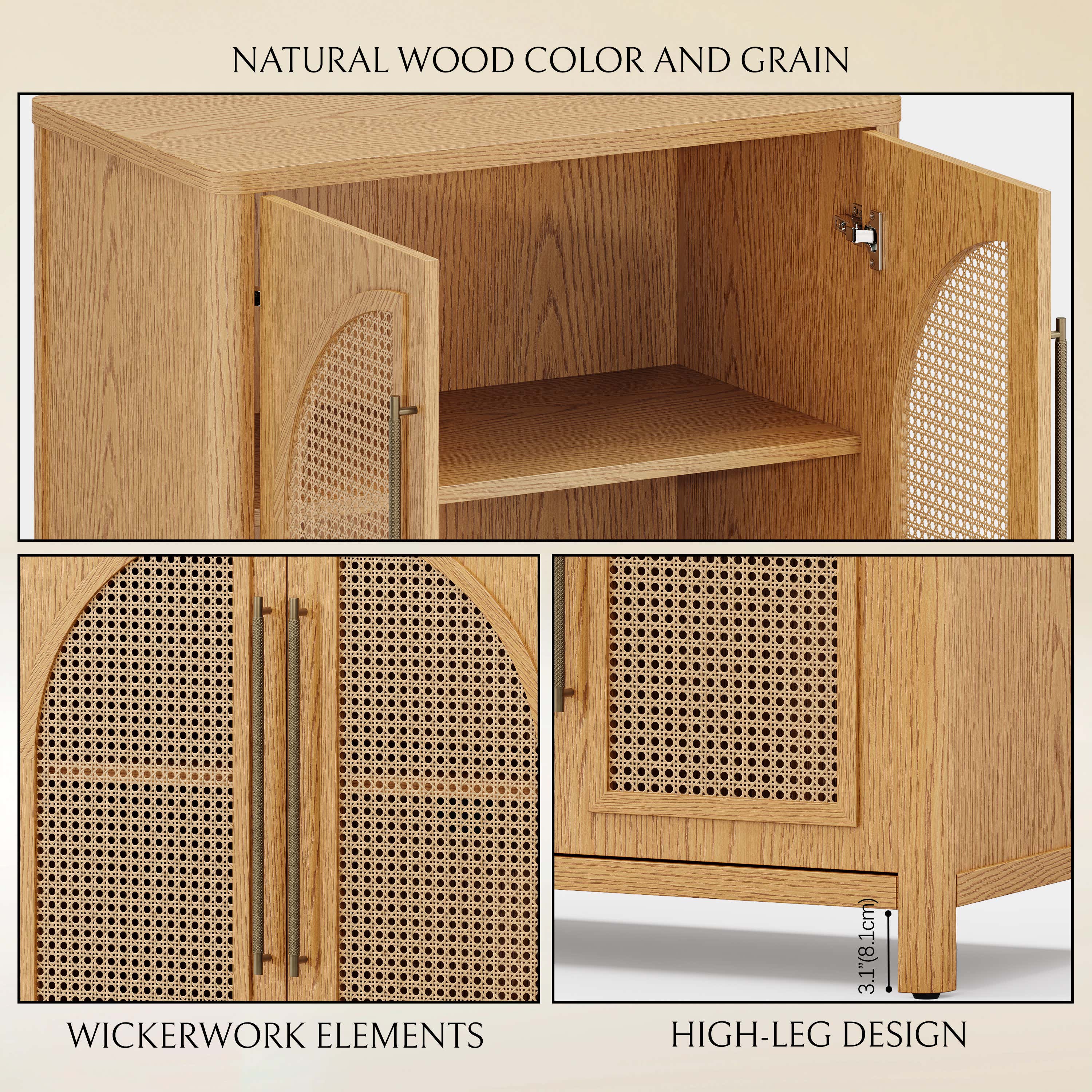 Arden Cane 32“ Oak Storage Cabinet
