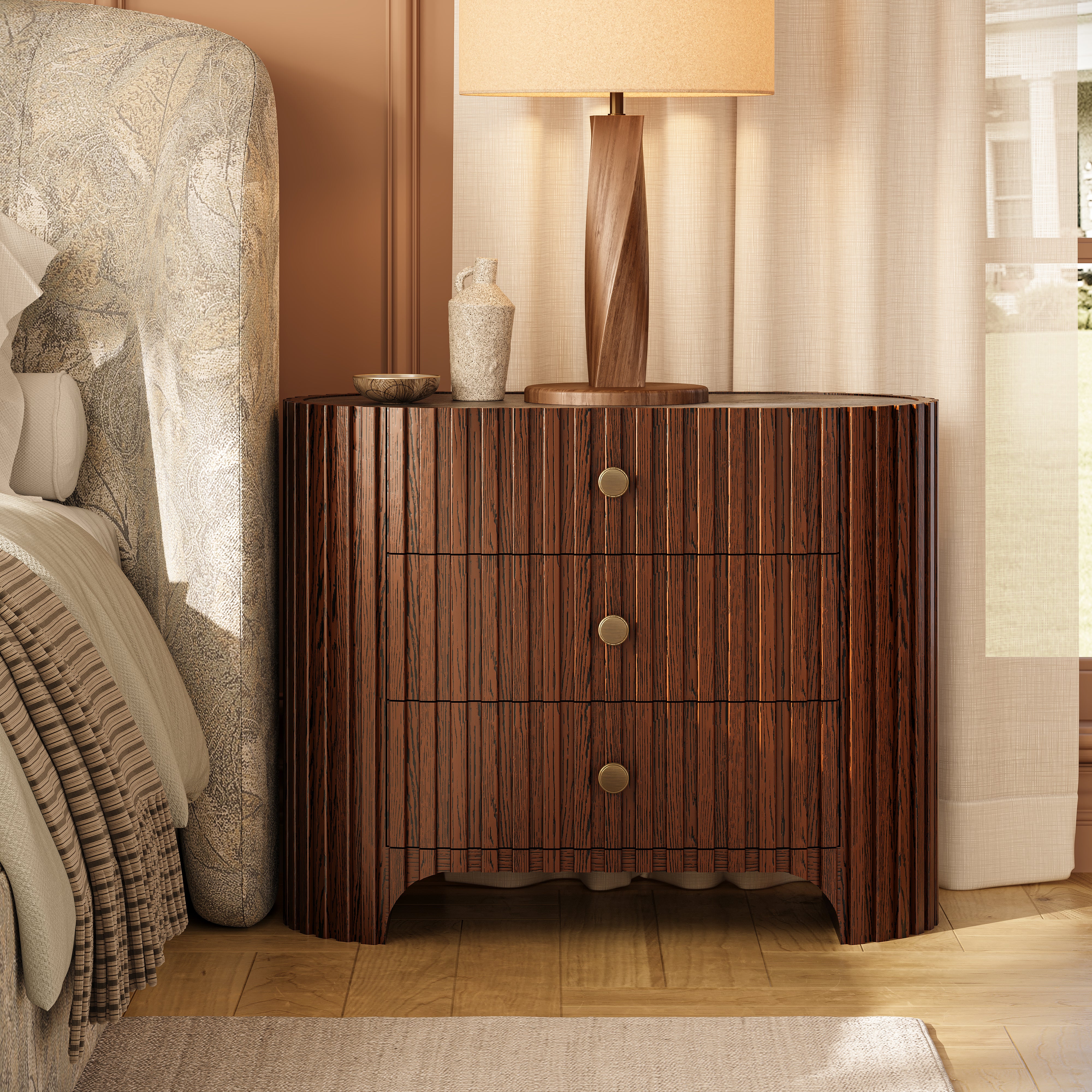 Sinclair Fluted Stone Nightstand