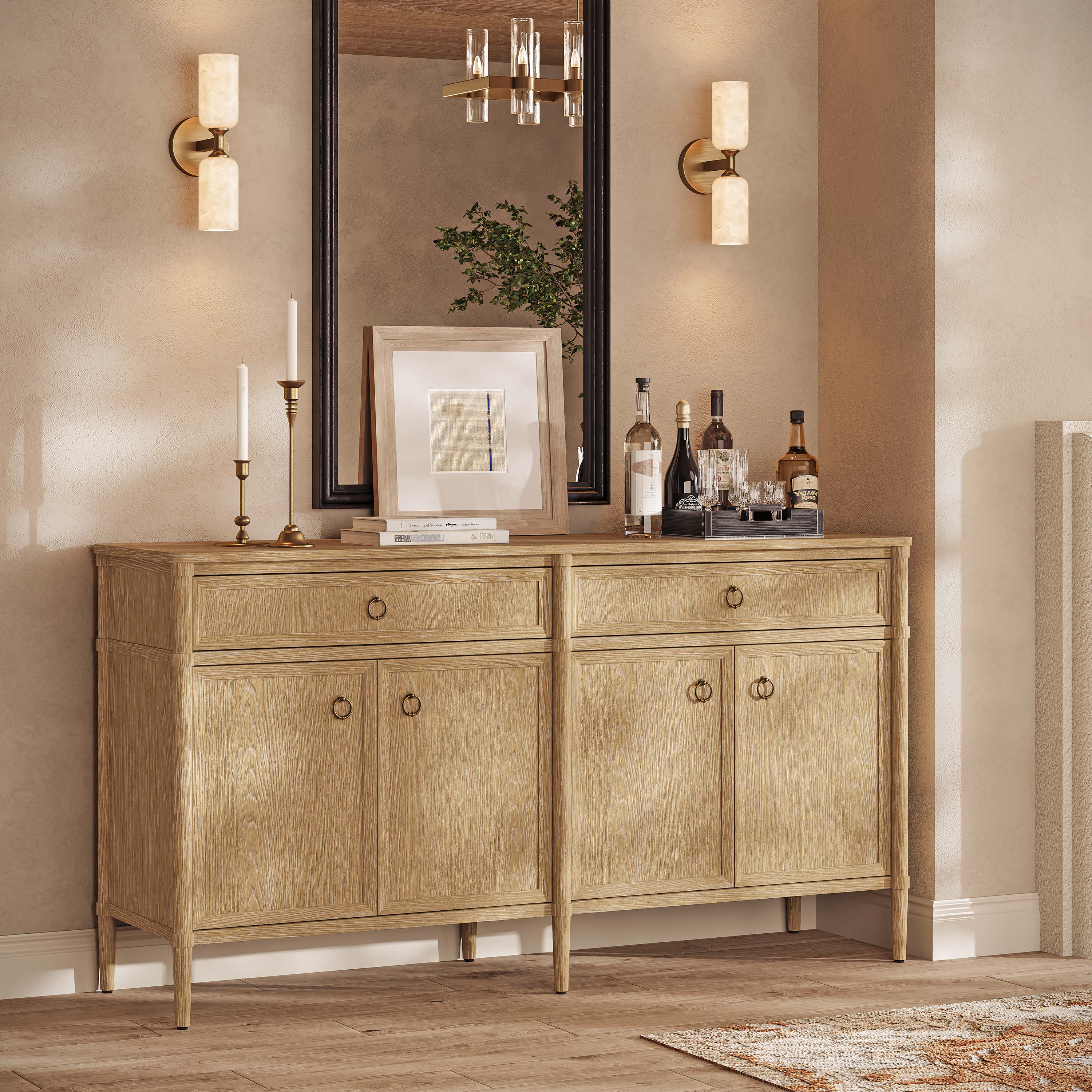 Maison Oak Finish 4-Door 2-Drawer Sideboard