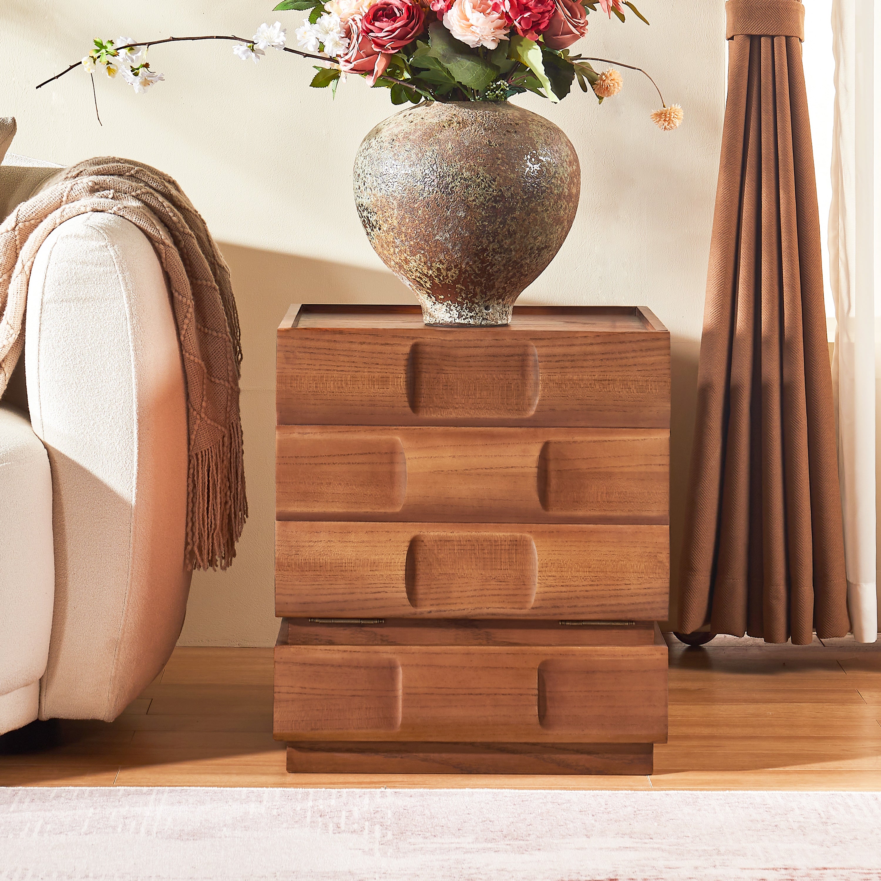 Terra Cube Emboss Solid Wood Nightstand 18”