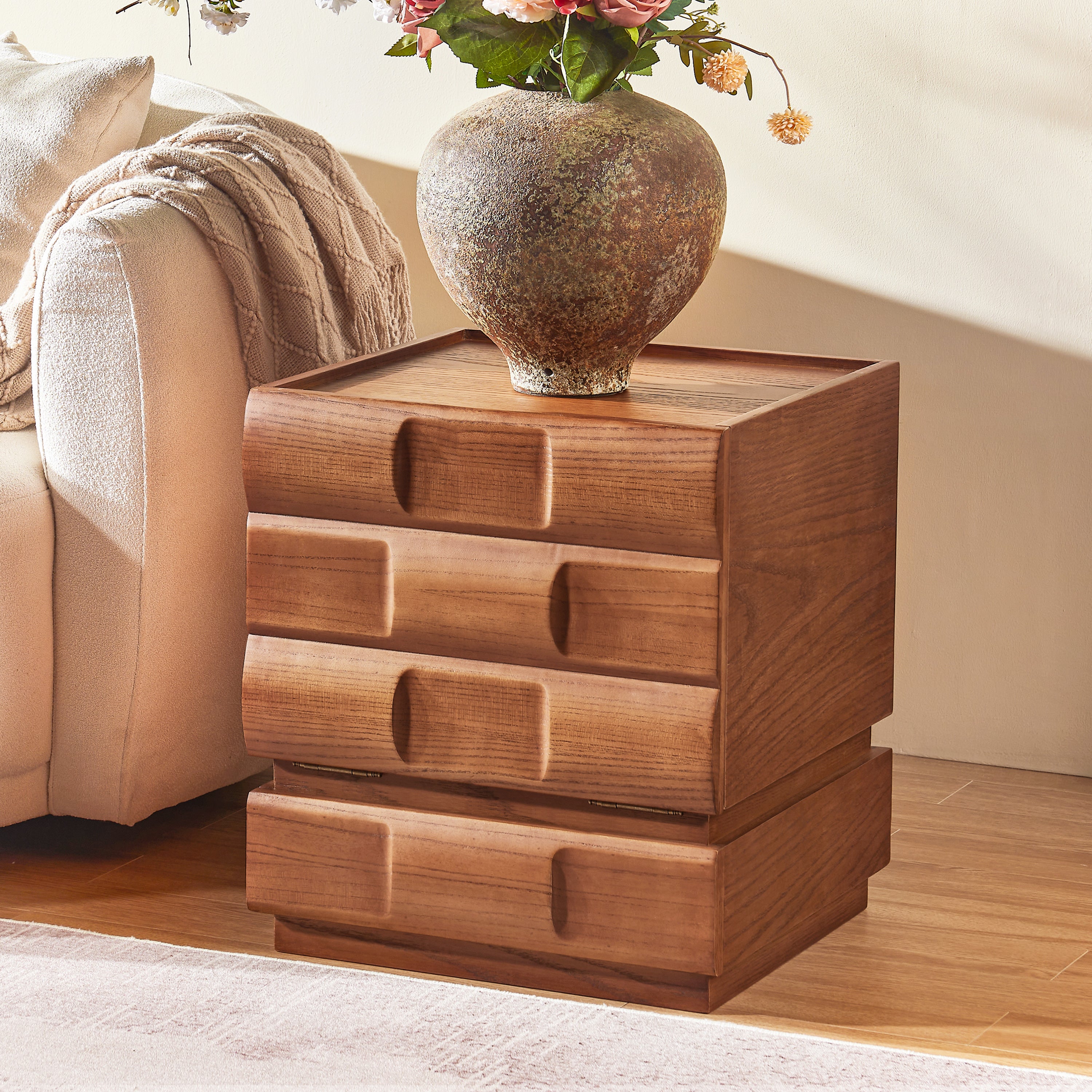 Terra Cube Emboss Solid Wood Nightstand 18”