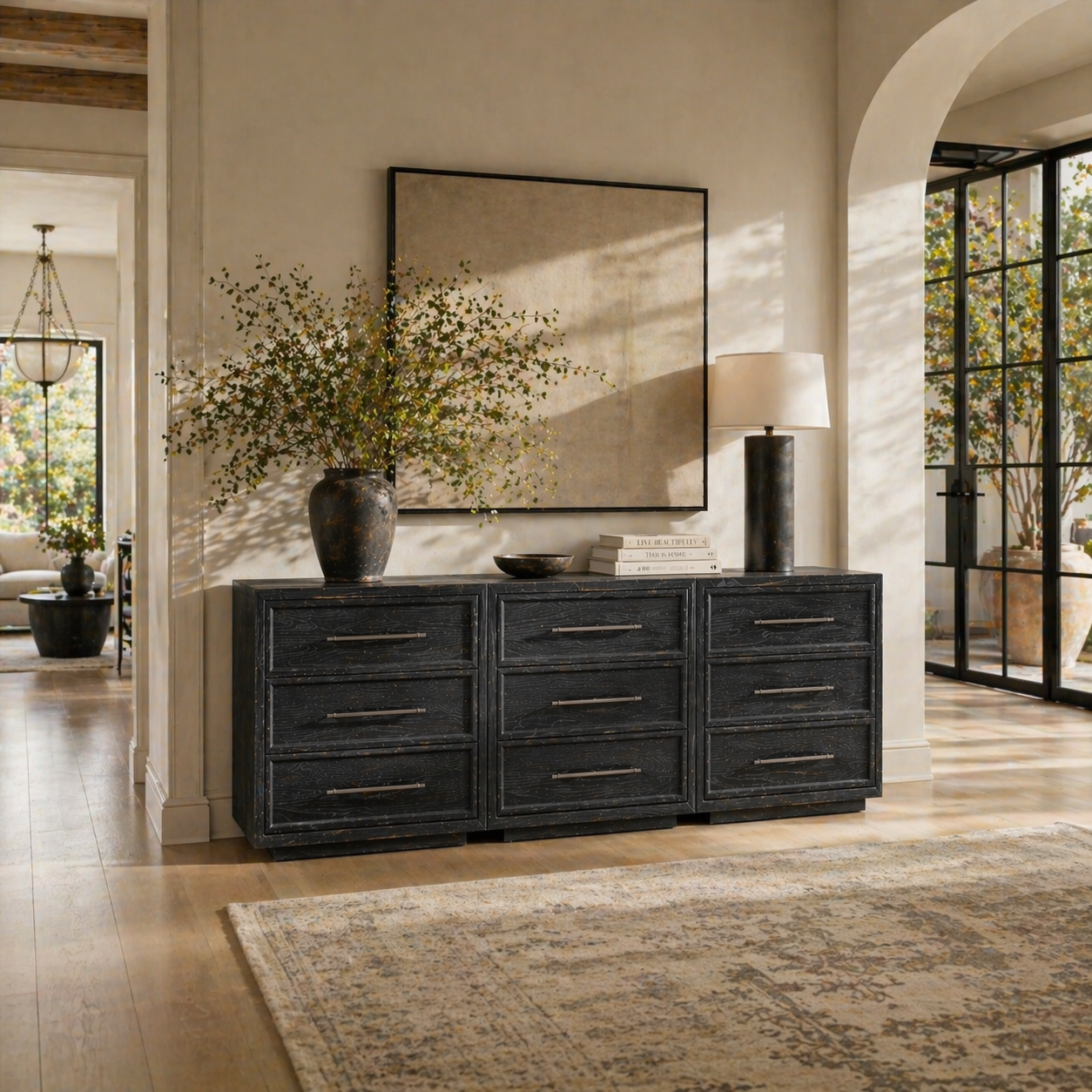 Alvar 95″ Oak 9-Drawer Chest(Set of 3)