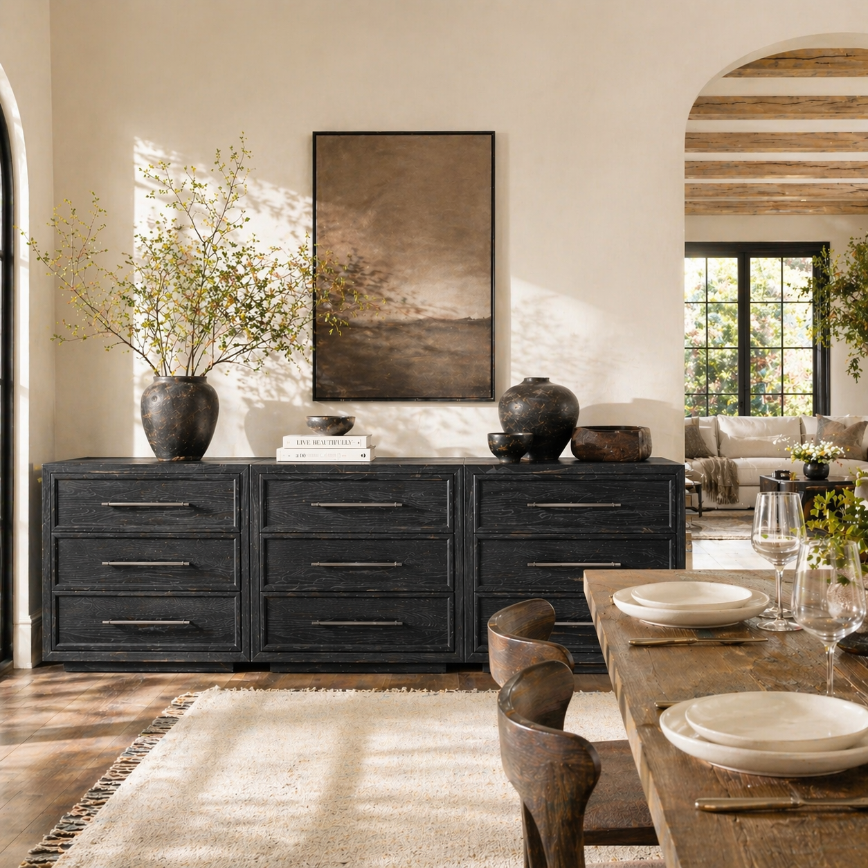 Alvar 95″ Oak 9-Drawer Chest(Set of 3)