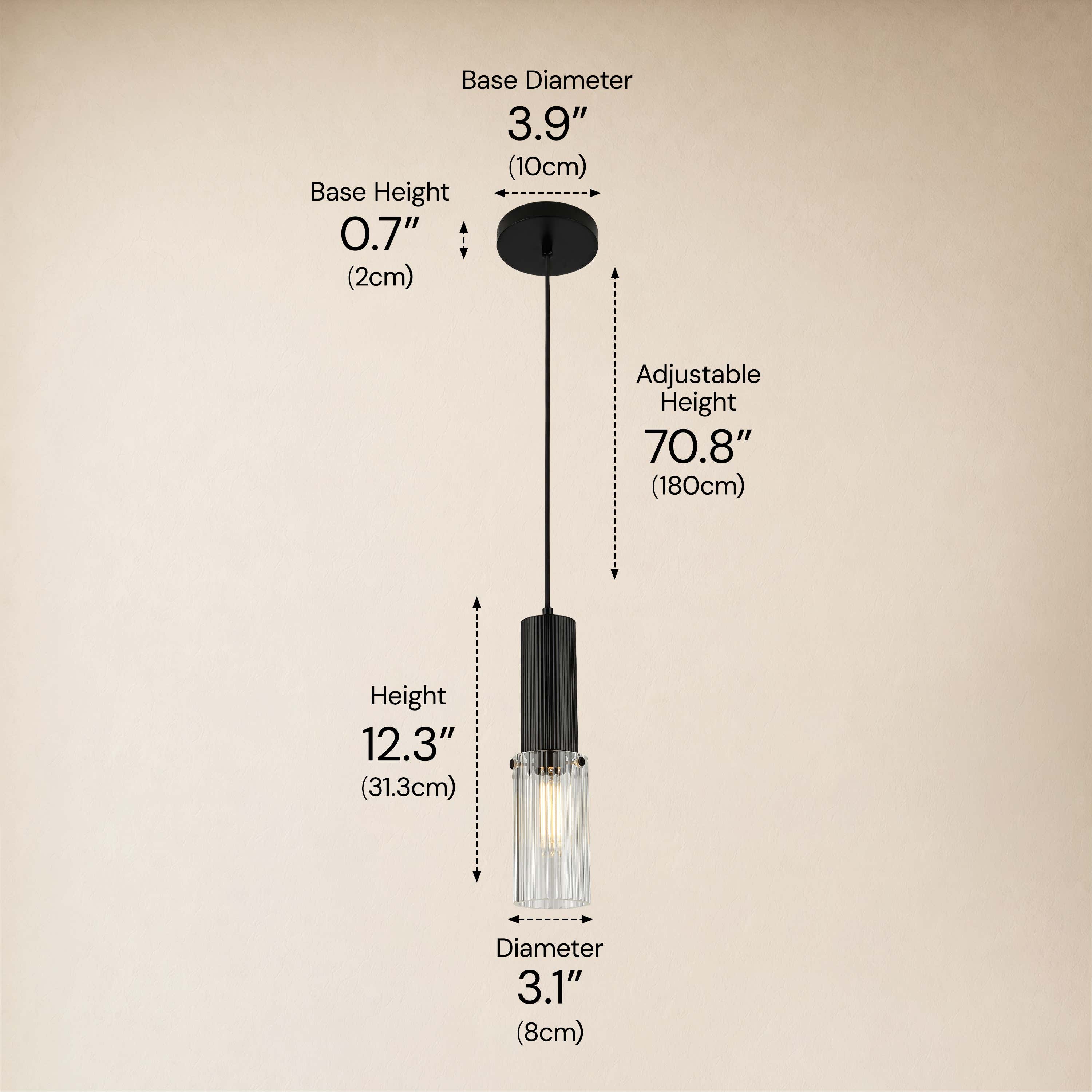 Briar Ribbed Glass Cylinder Pendant 12"H