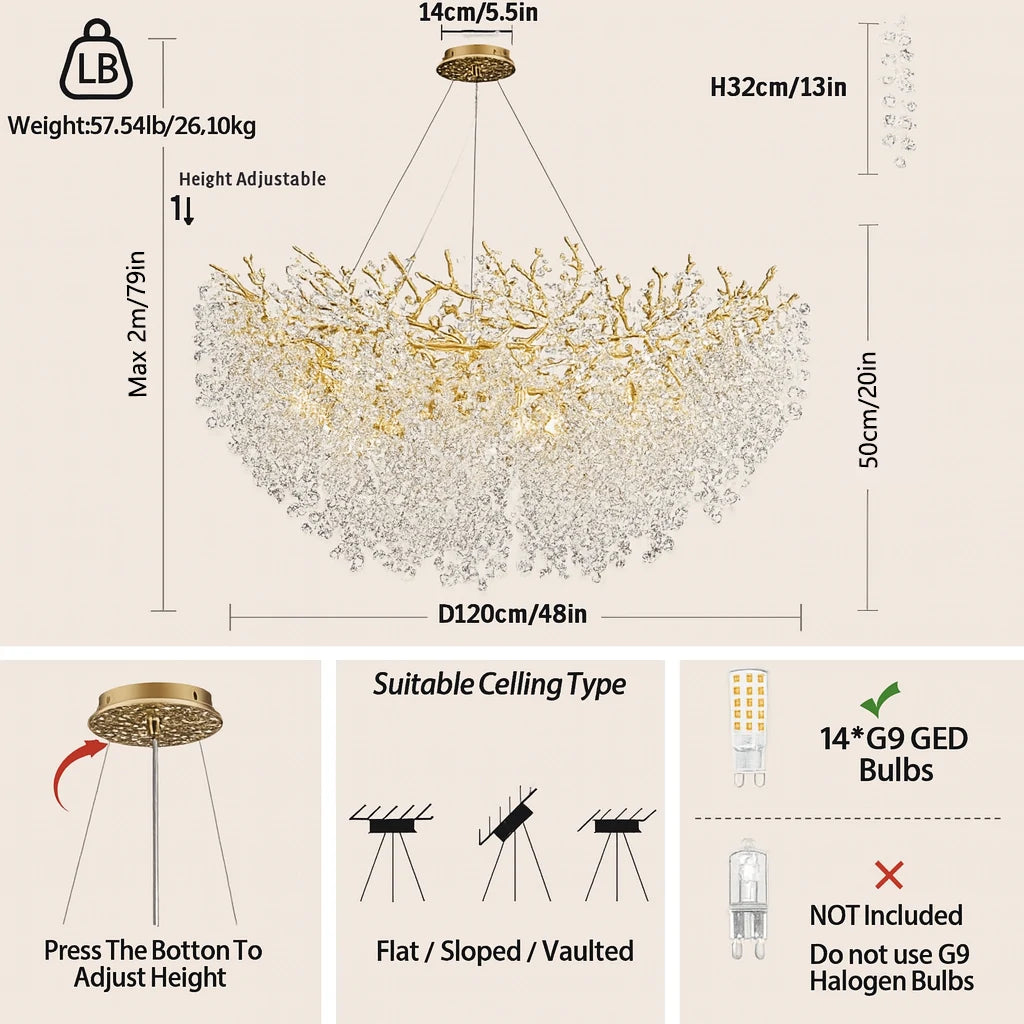 Lustre Branches Round Chandelier 48"D