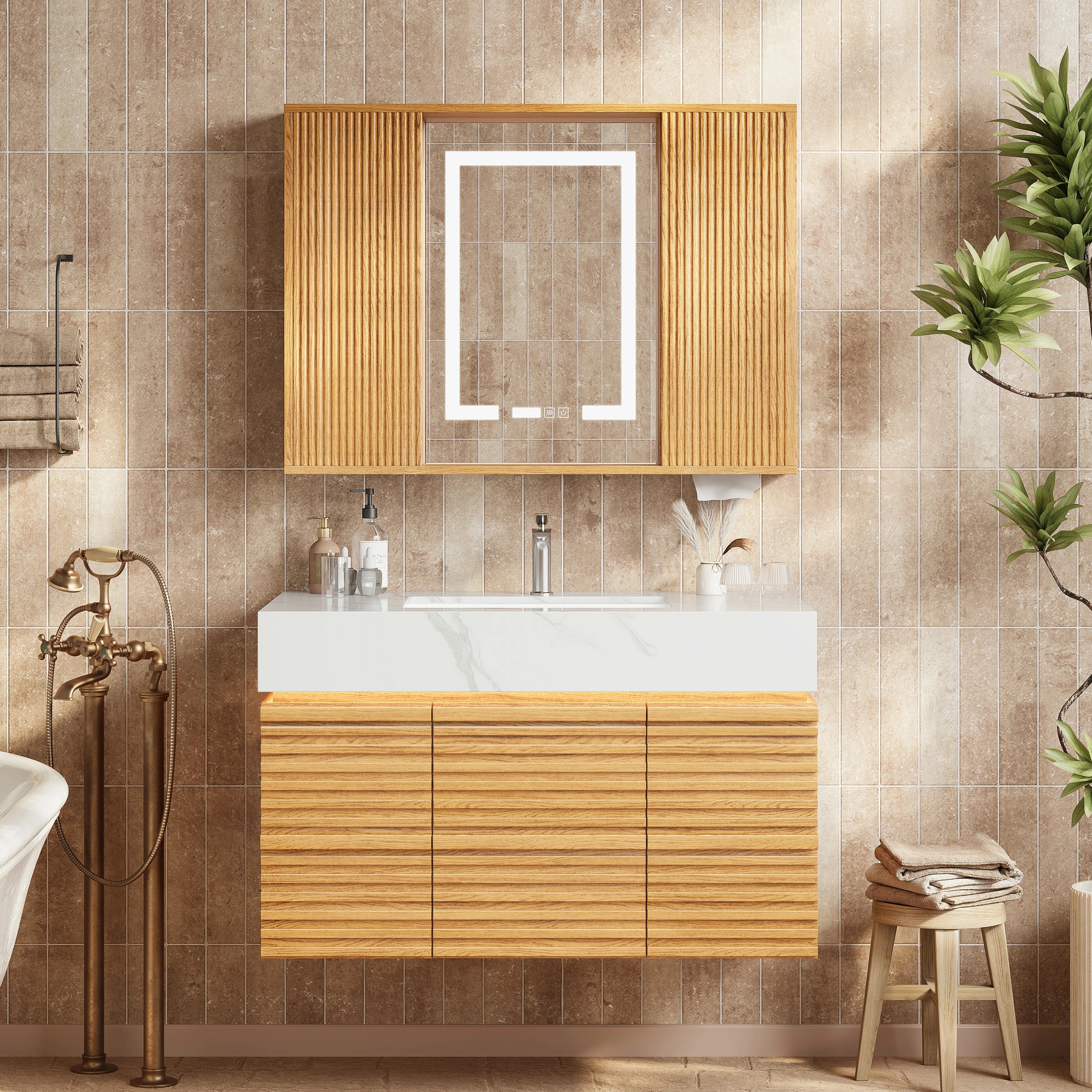 Isla Oak Bathroom Wall Mirror 36"