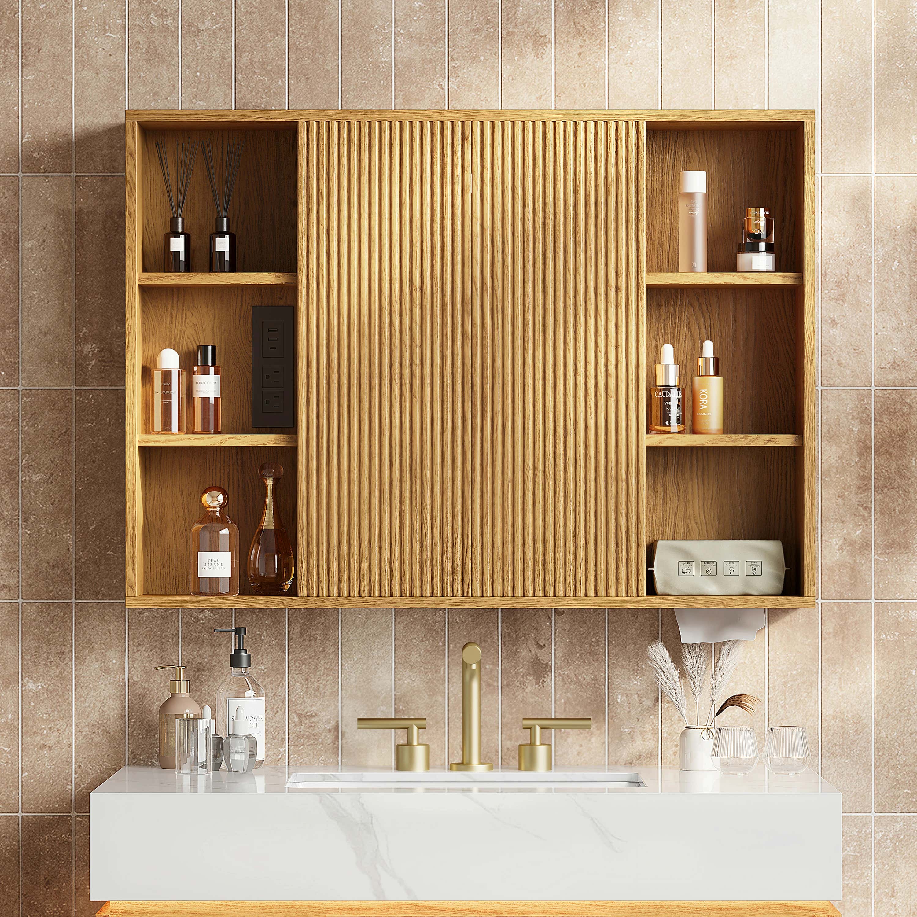 Isla Oak Bathroom Wall Mirror 36"