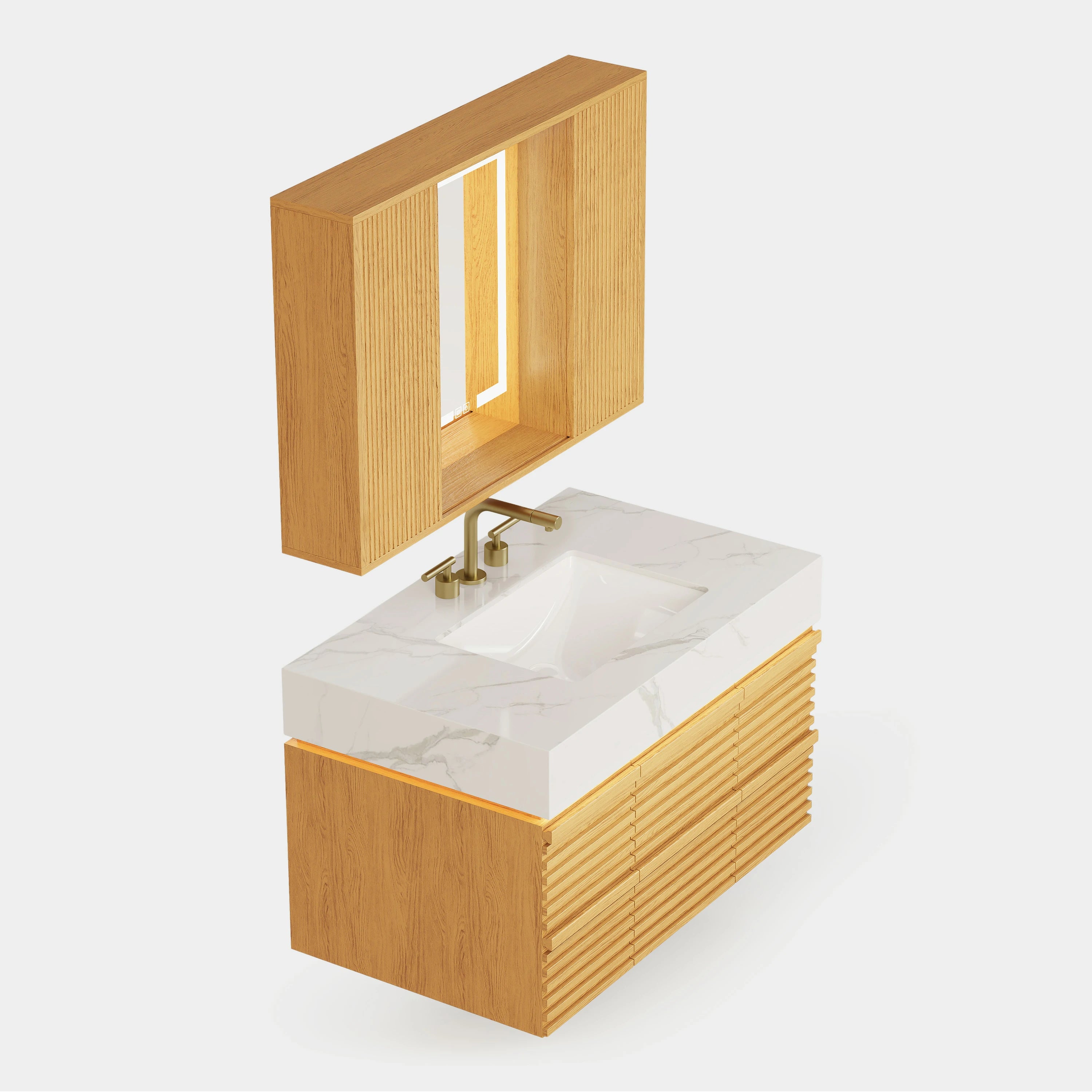 Isla Oak Bathroom Wall Mirror And Vanity Set