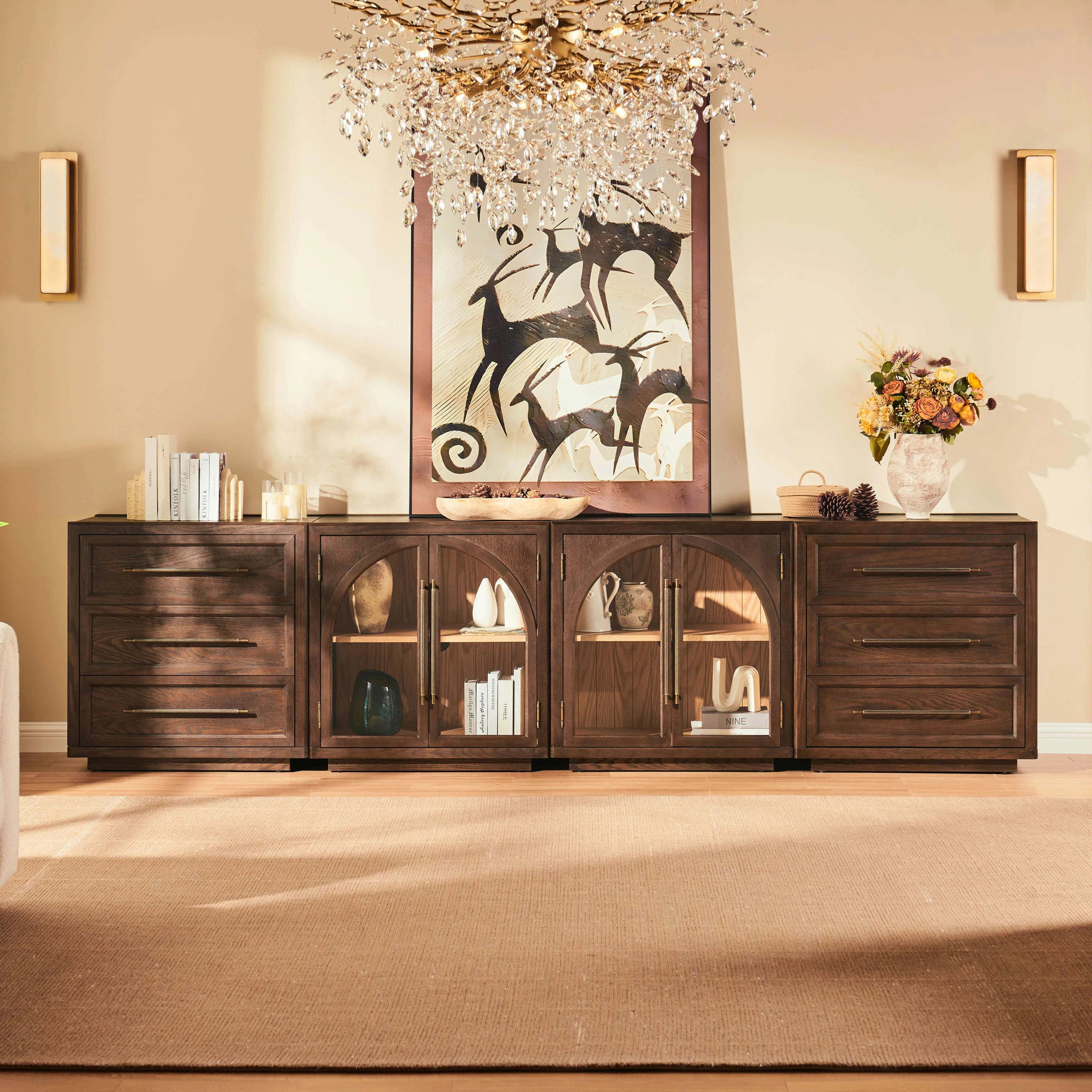 Alvar Arched 126″ Oak Modular Media Console(Set of 4)