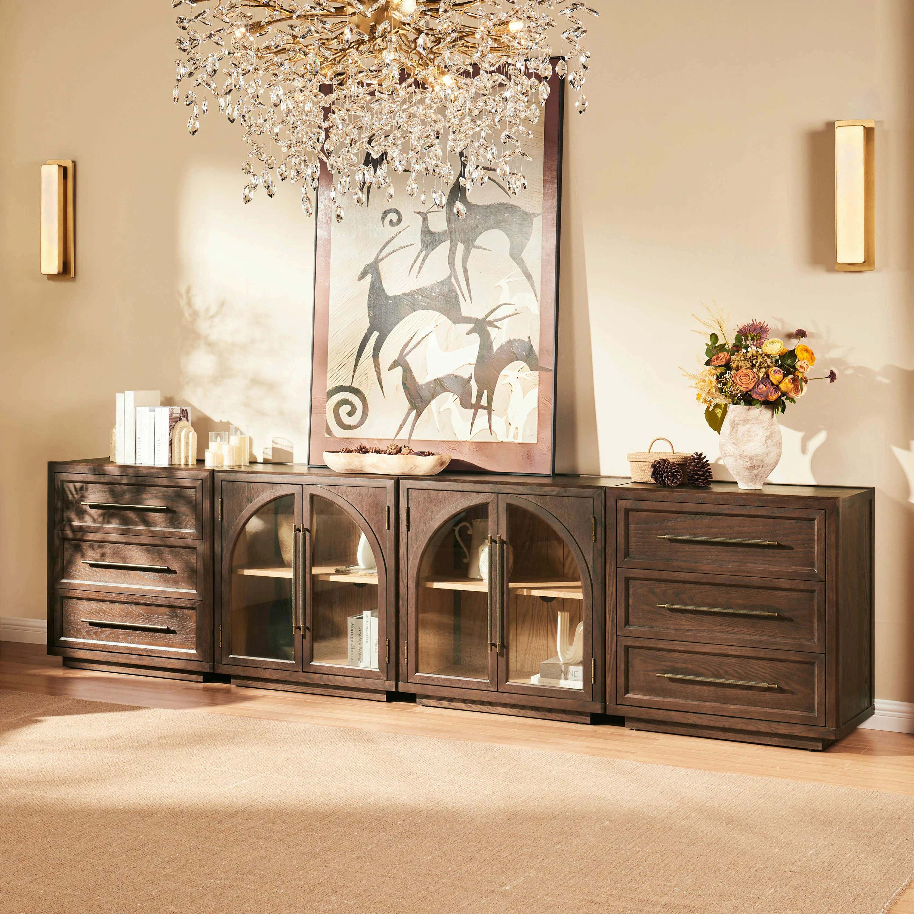 Alvar Arched 126″ Oak Modular Media Console(Set of 4)