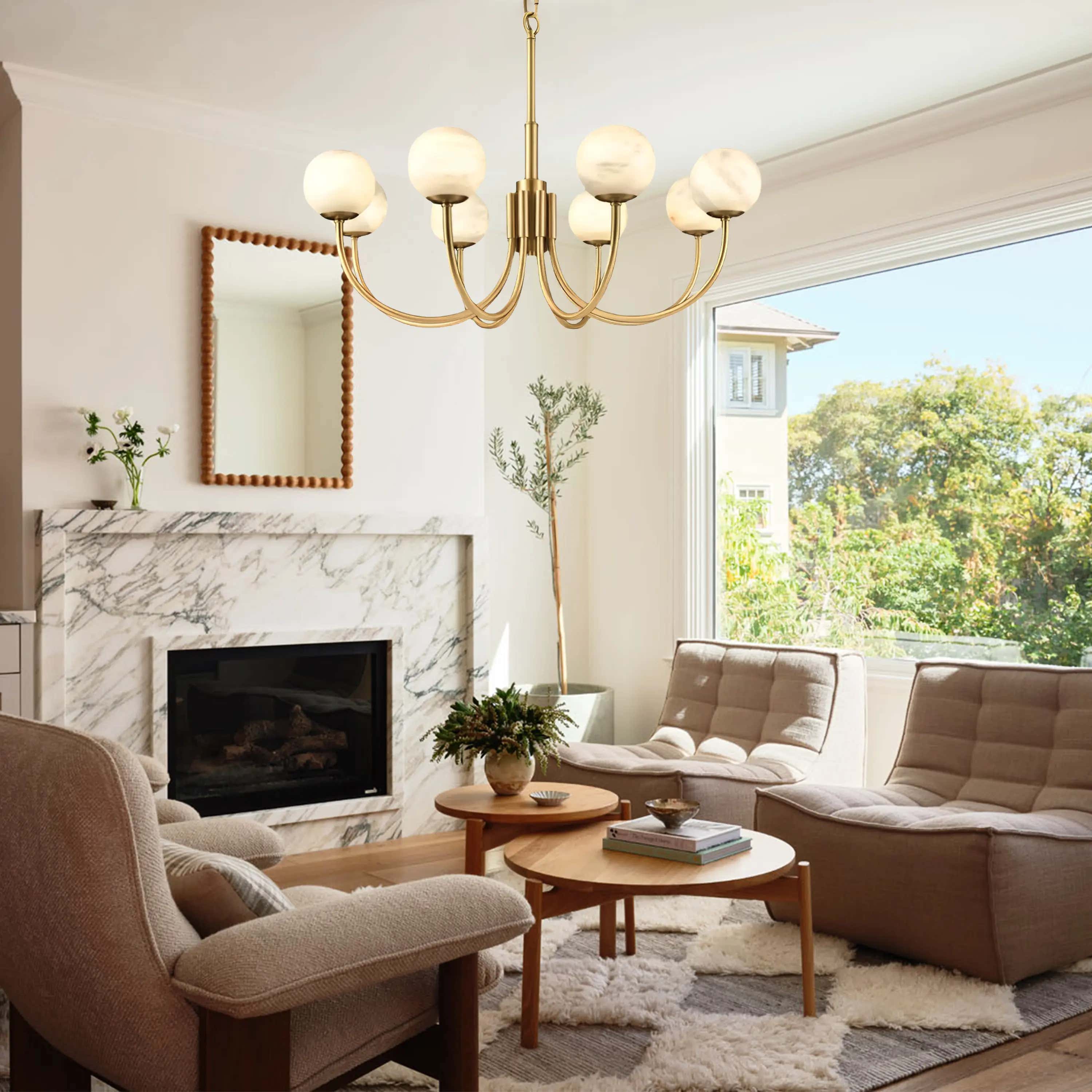 Modern Alabaster Round Art Chandelier 31.5"D#Finish_Gold