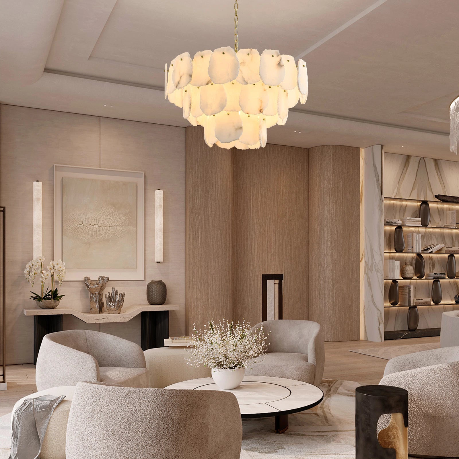 Moira Alabaster Multi-Tier Round Chandelier 32"D